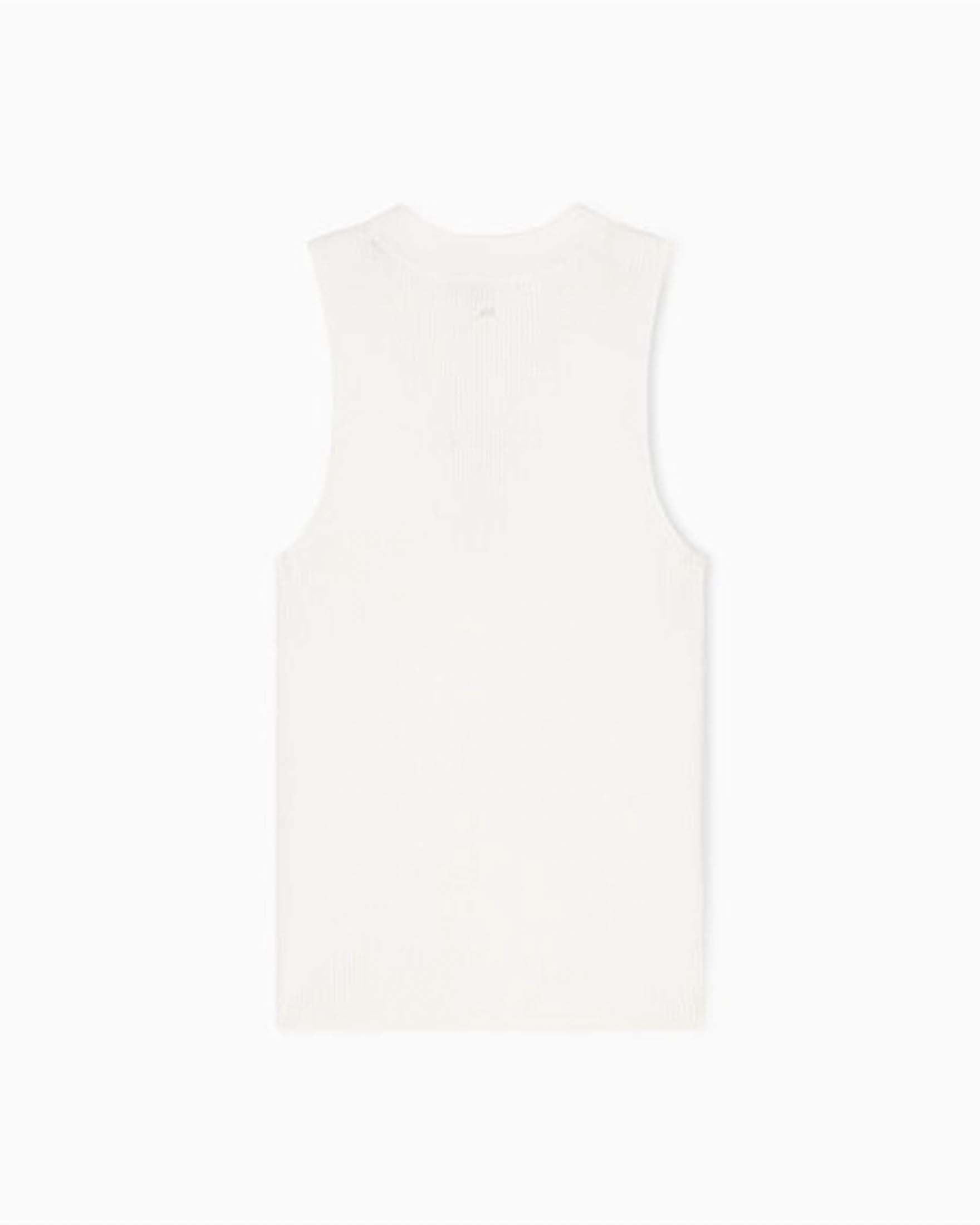 Top Armani Exchange avorio in misto viscosa a costine con logo ricamato image
