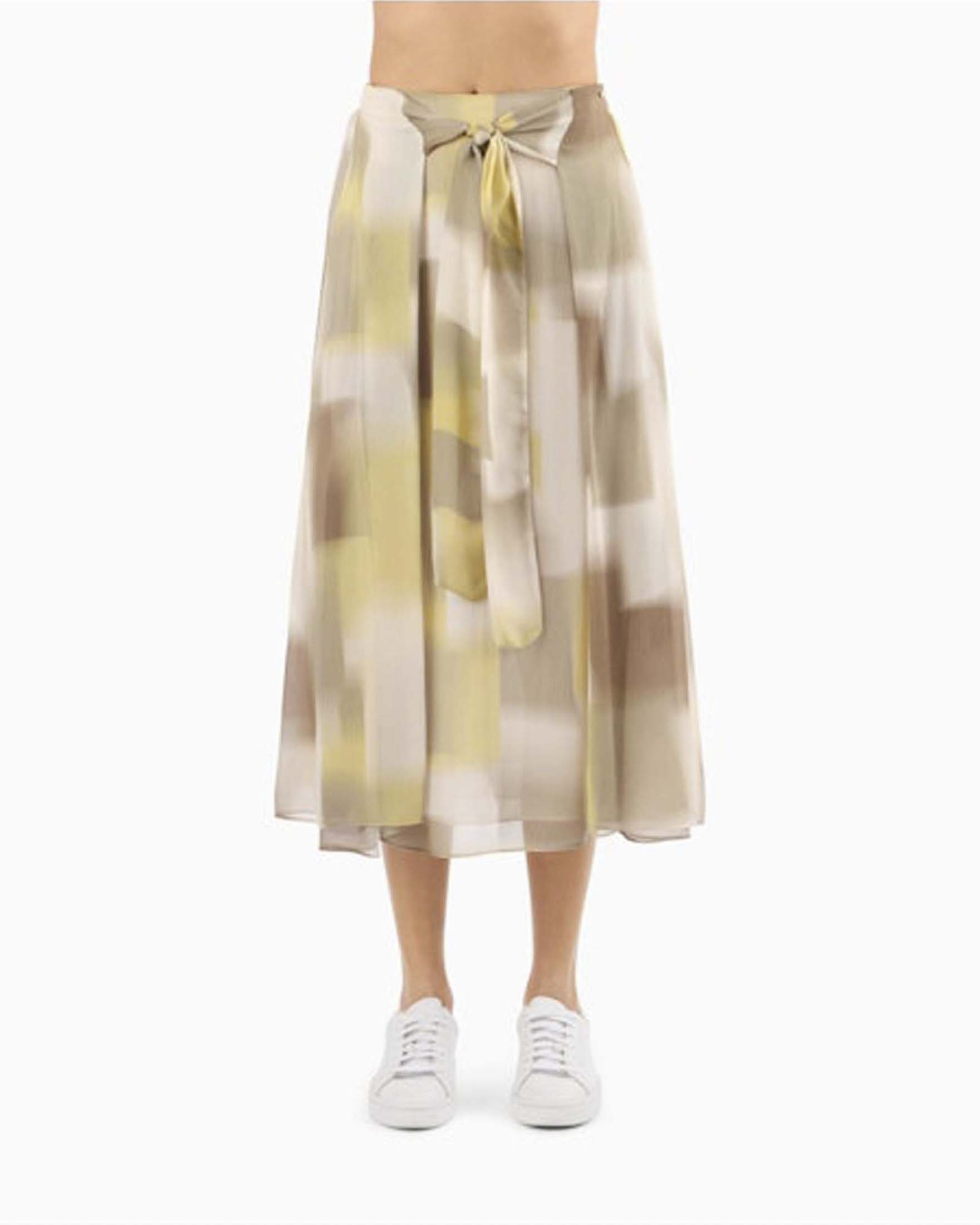 Gonna midi Armani Exchange beige in viscosa con fantasia astratta