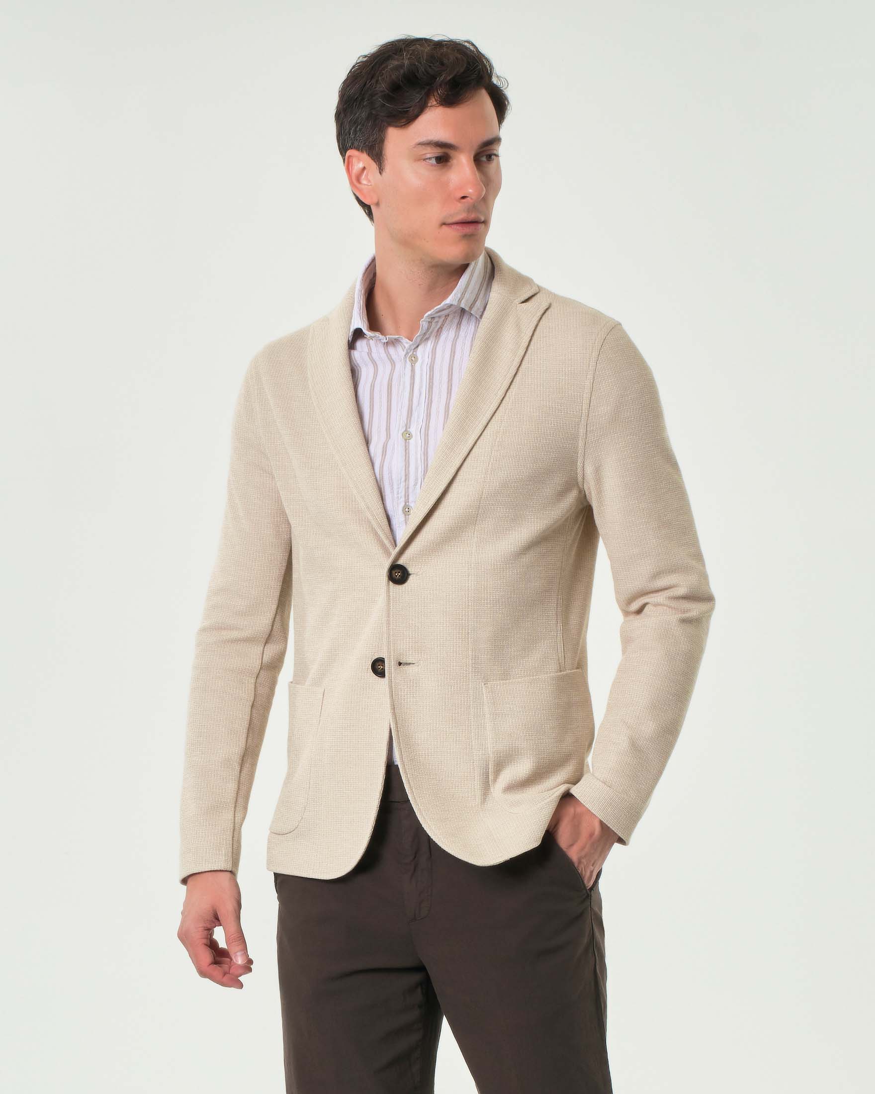 Giacca maglia Paul Baker beige micro armatura bicolore con rever a lancia