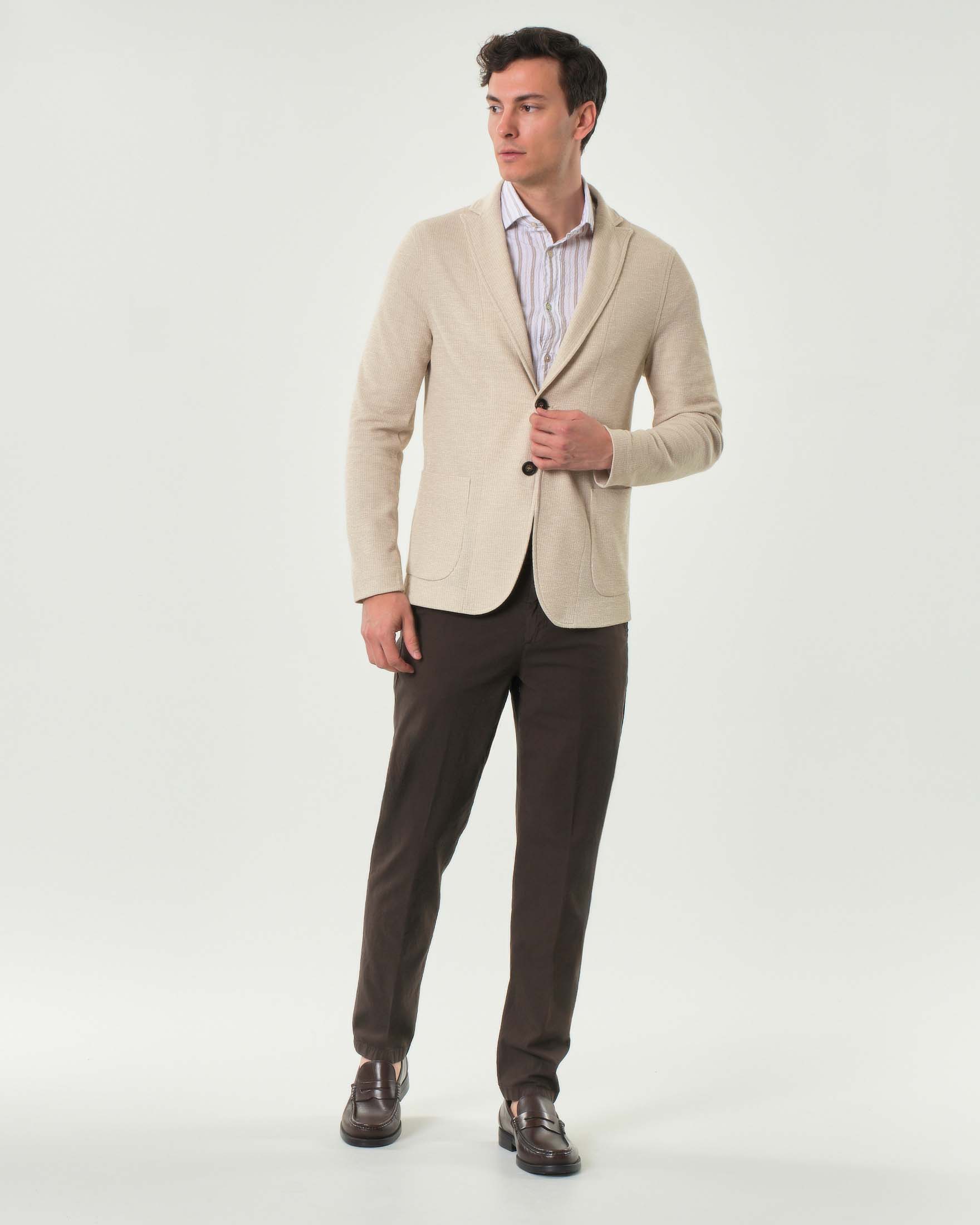Giacca maglia Paul Baker beige micro armatura bicolore con rever a lancia image