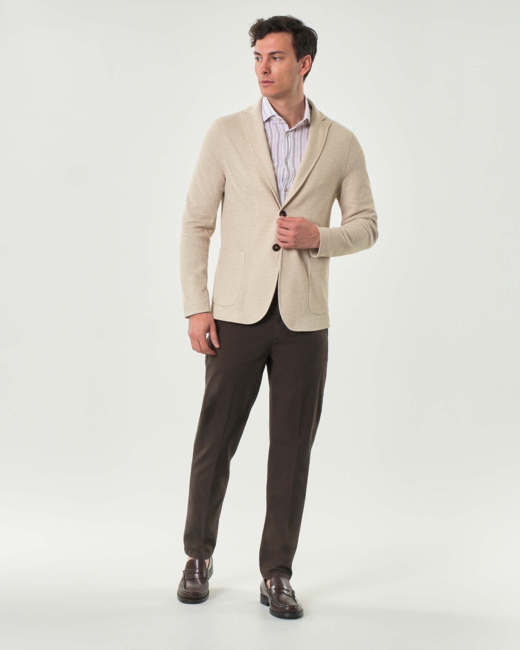 Pantalone marrone in misto lino e cotone stretch