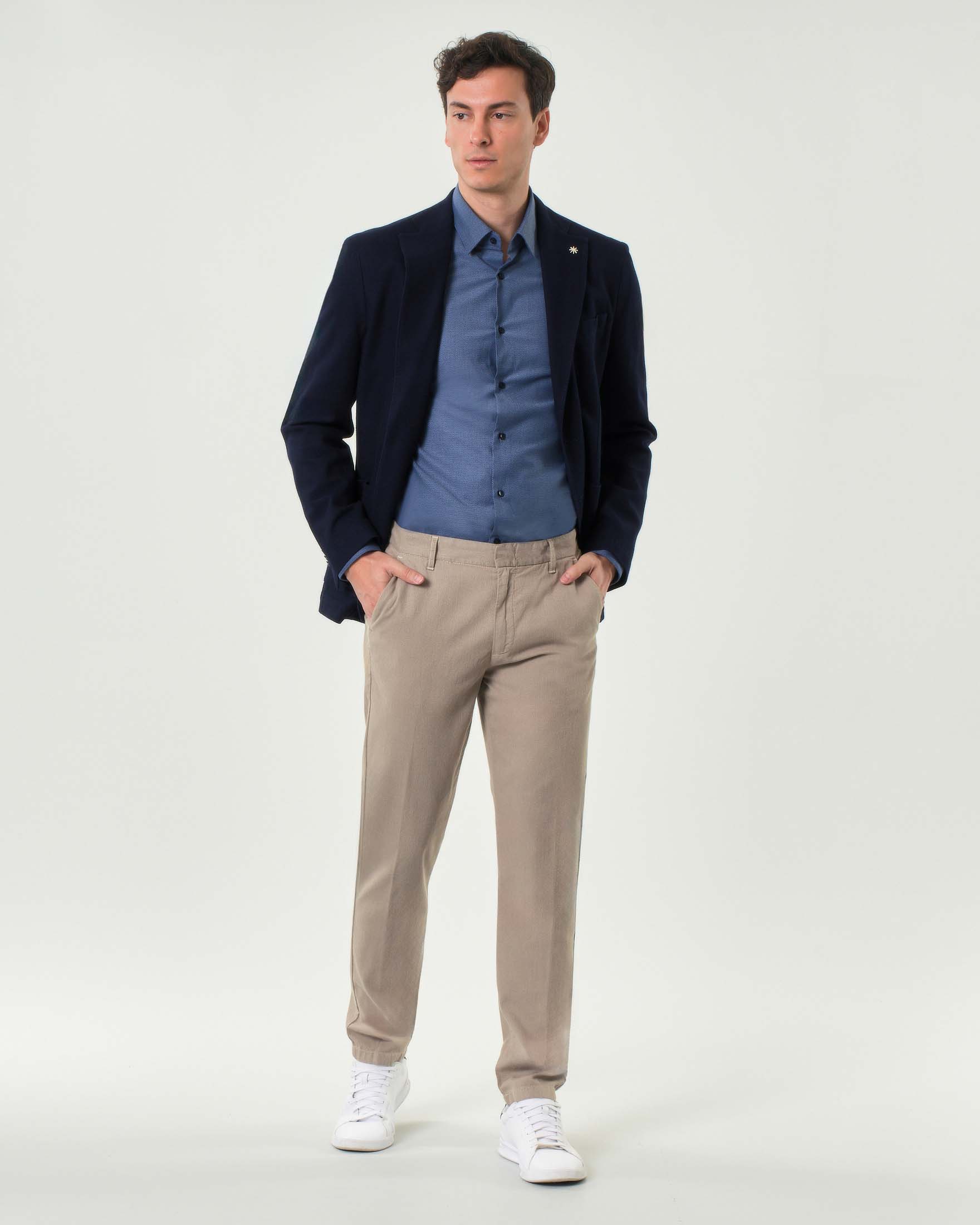 Pantalone chino sabbia in cotone stretch micro armatura