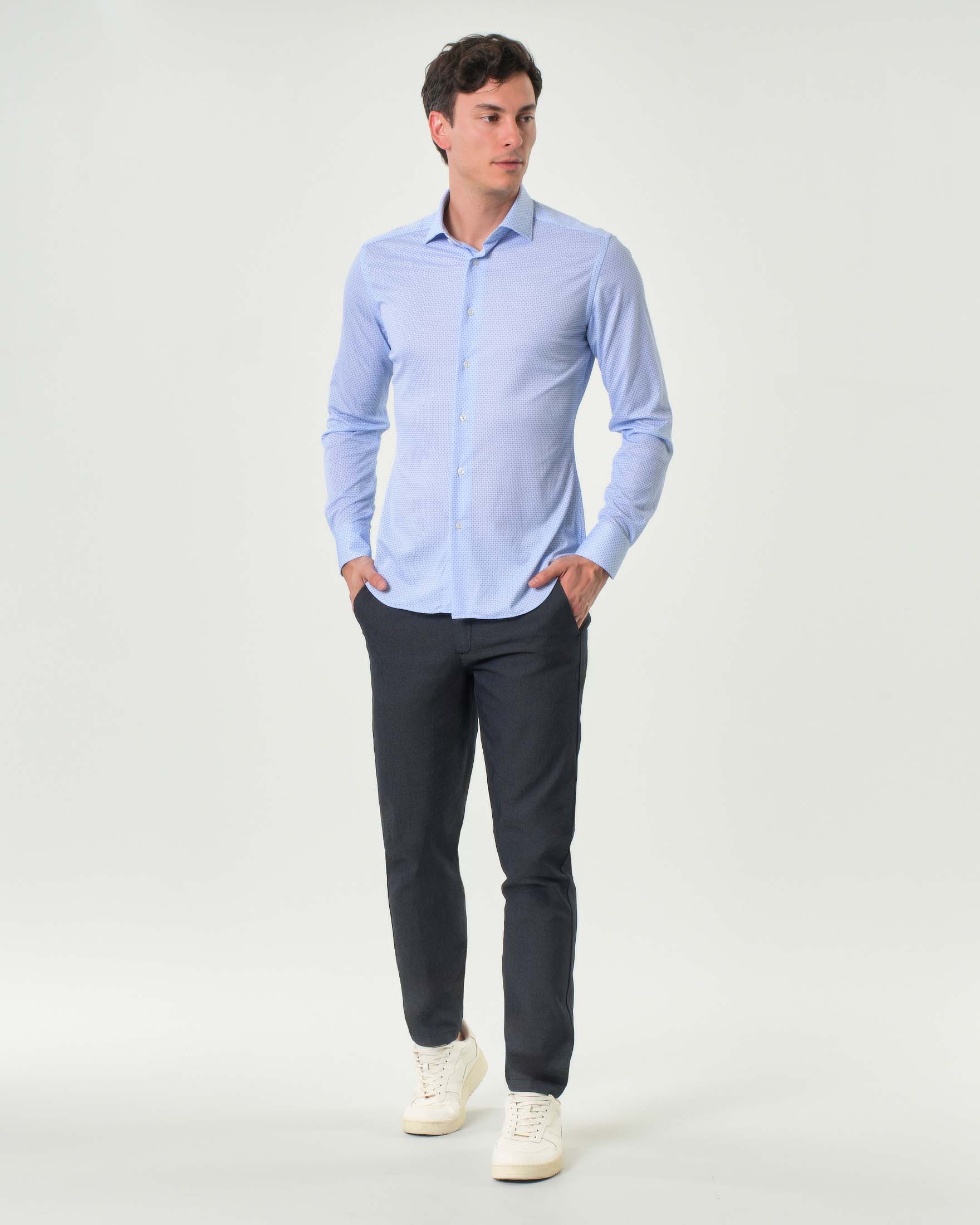 Pantalone chino blu notte in cotone stretch micro armatura