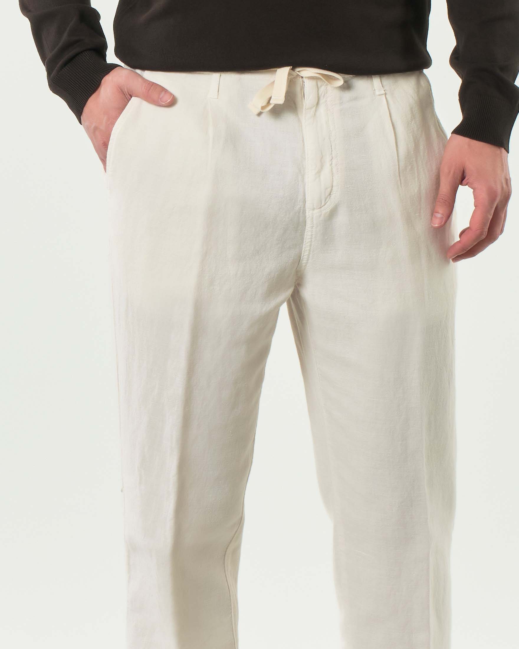 Pantalaccio carrot-fit Paul Baker panna in misto lino e cotone image