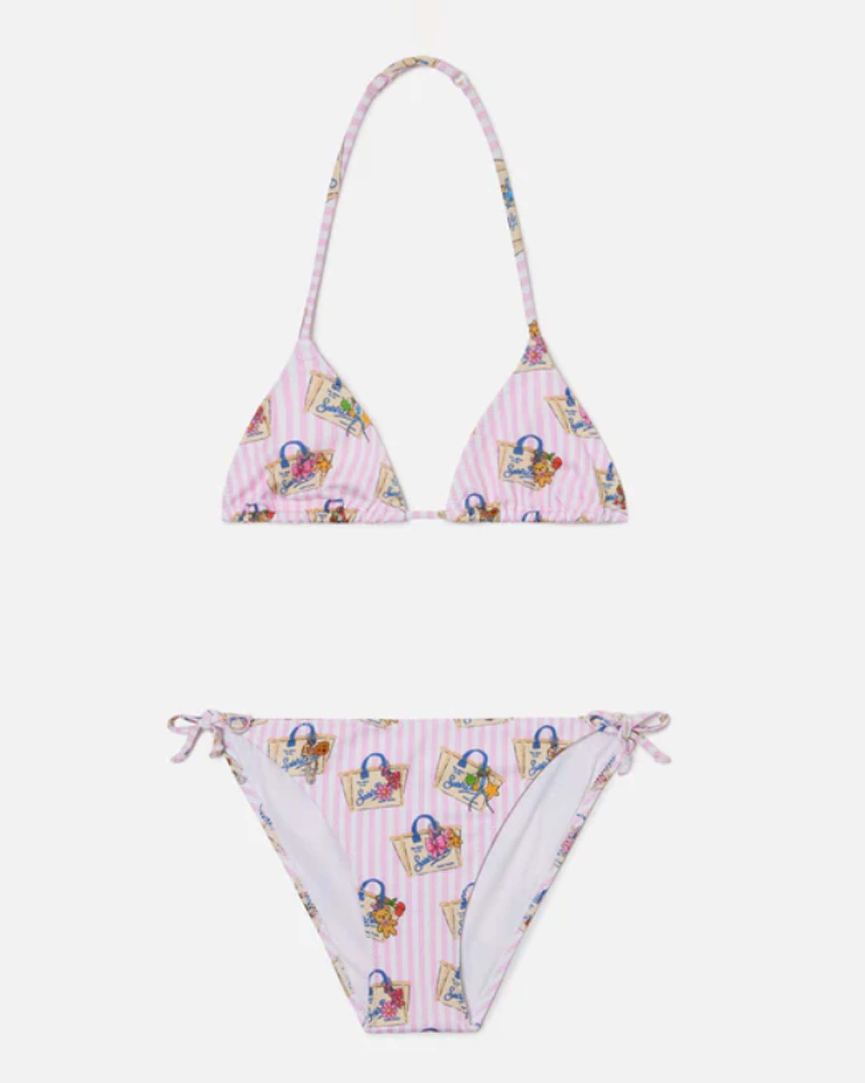 Bikini Holly a triangolo MC2 Saint Barth a righe bianche e rosa con fantasia bag