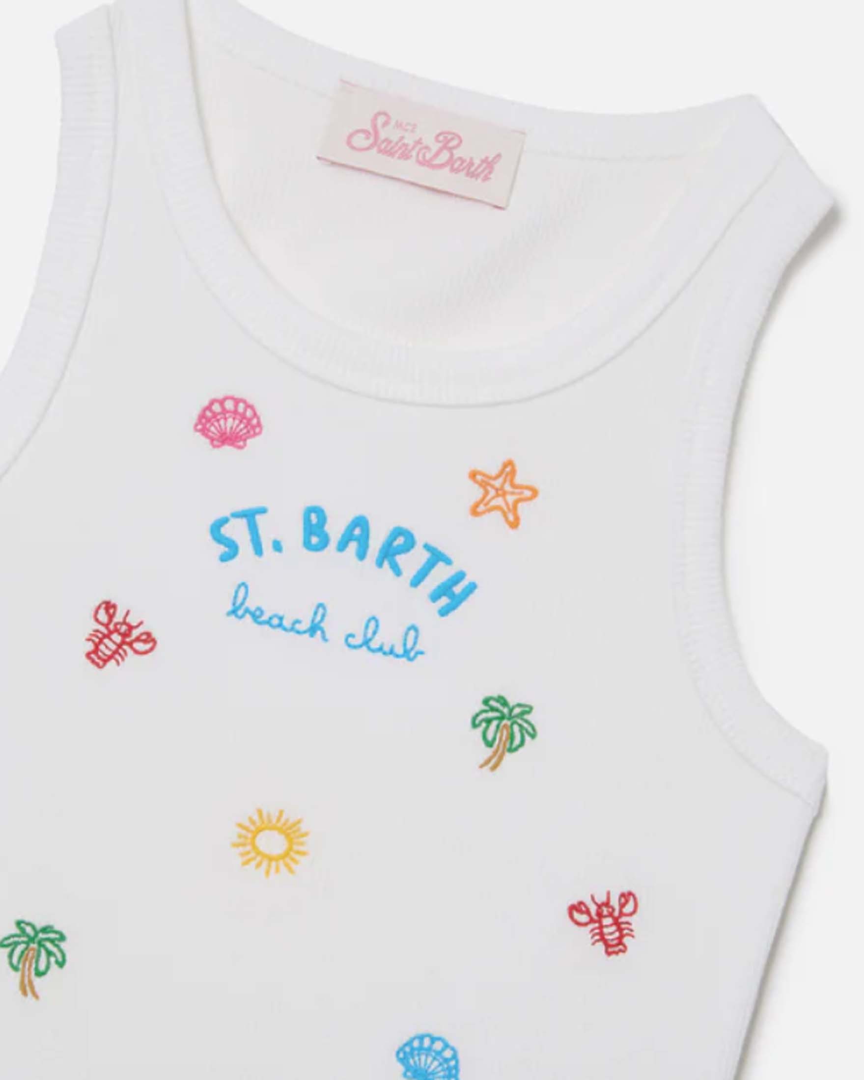 Canotta MC2 Saint Barth azzurra con scritta logo beach club e disegni ricamati all over image