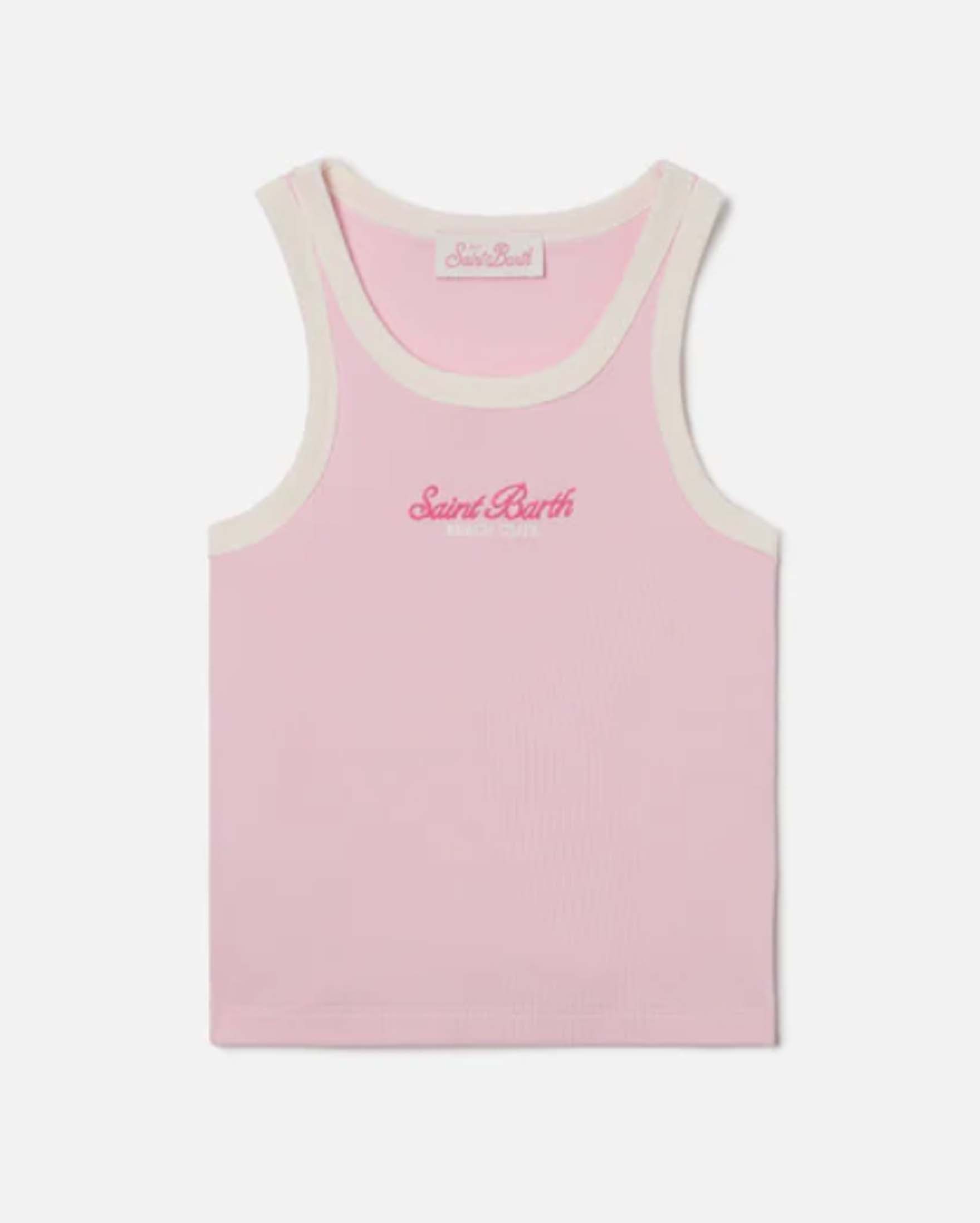 Canotta MC2 Saint Barth rosa con scritta logo beach club e bordi bianchi