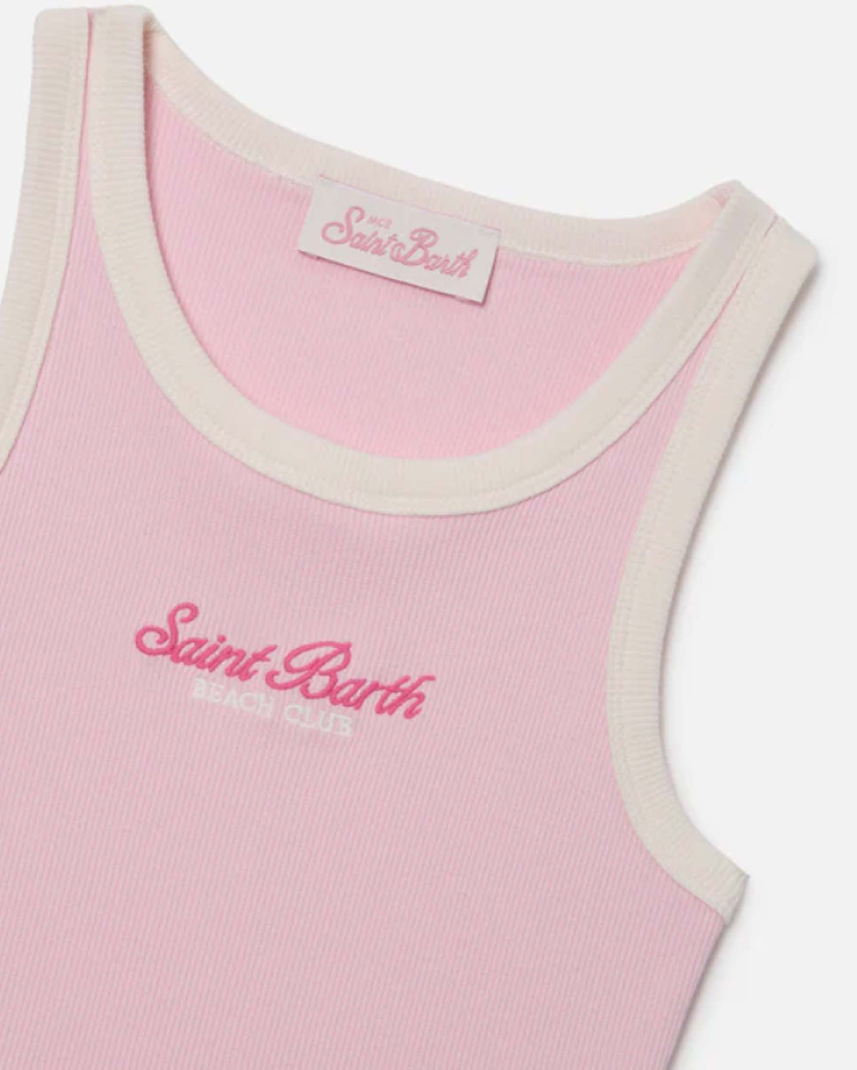 Canotta MC2 Saint Barth rosa con scritta logo beach club e bordi bianchi image