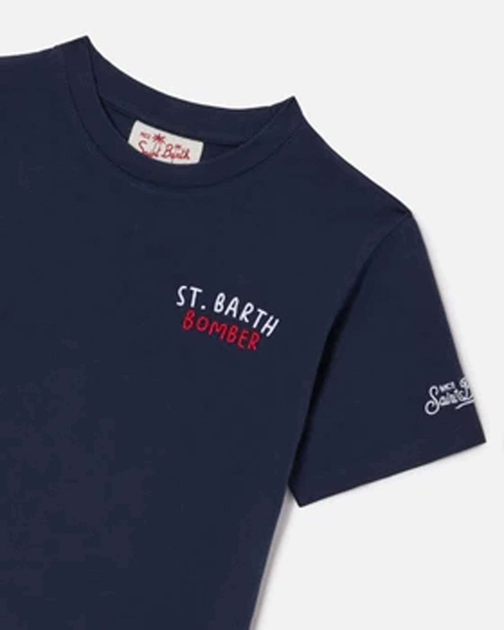 T-shirt blu MC2 Saint Barth in cotone a maniche corte a tema calcio e scritta Bomber image