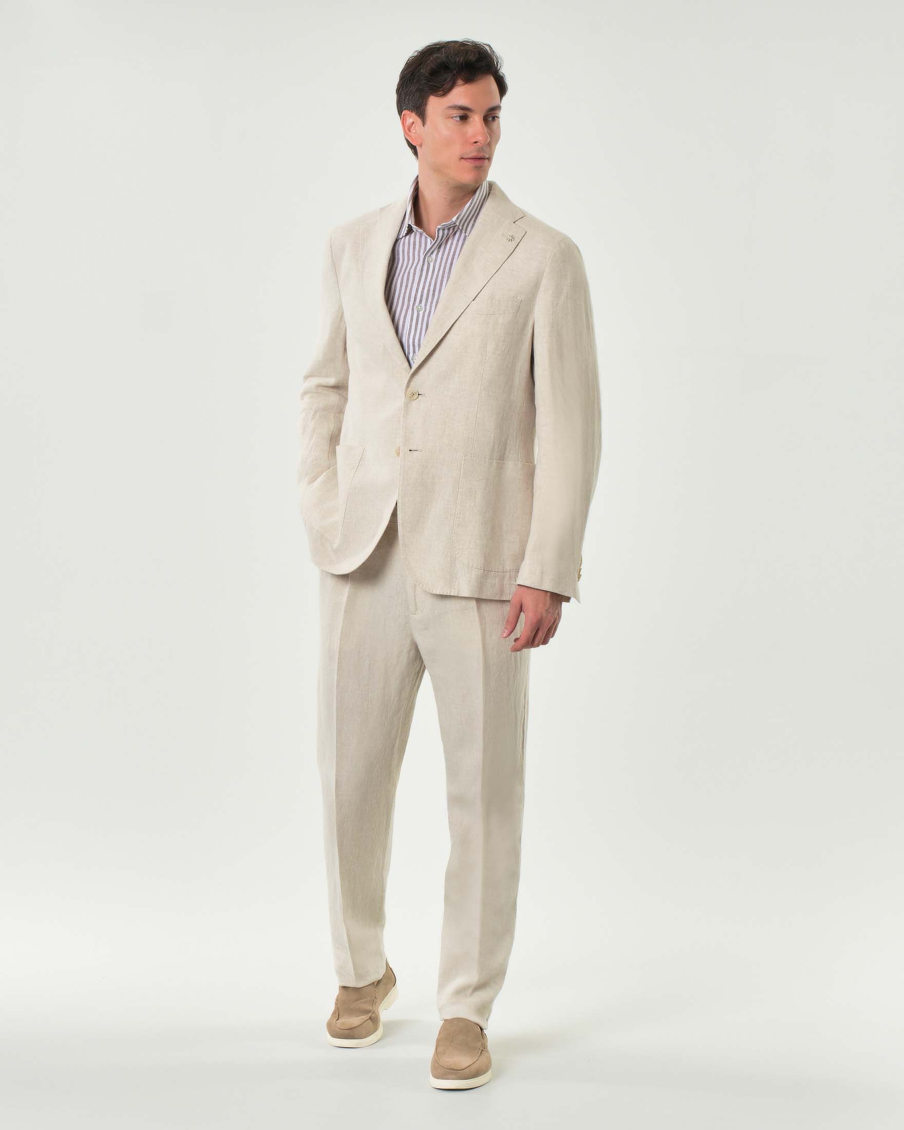 Abito Manuel Ritz beige in puro lino con rever classico