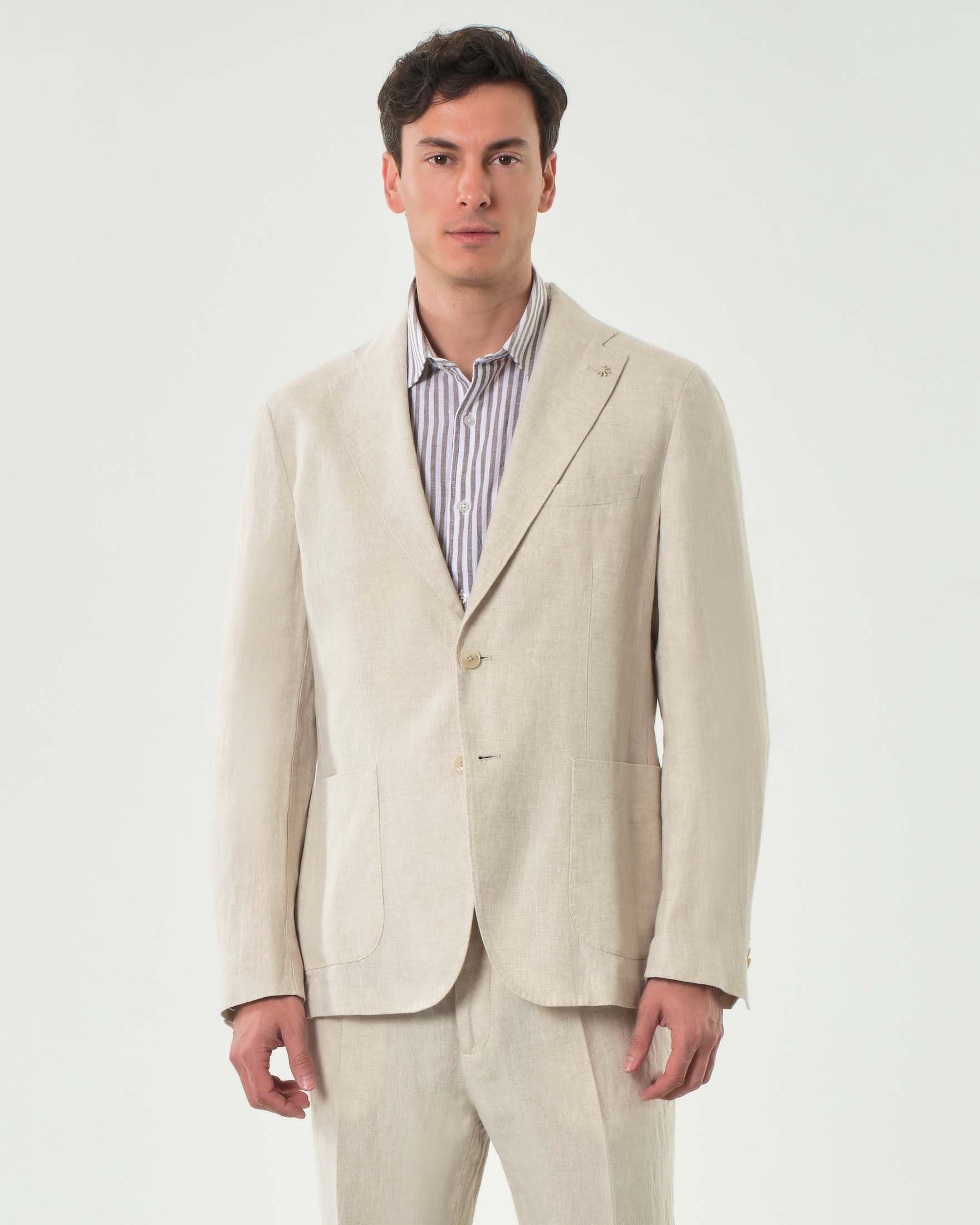 Abito Manuel Ritz beige in puro lino con rever classico image