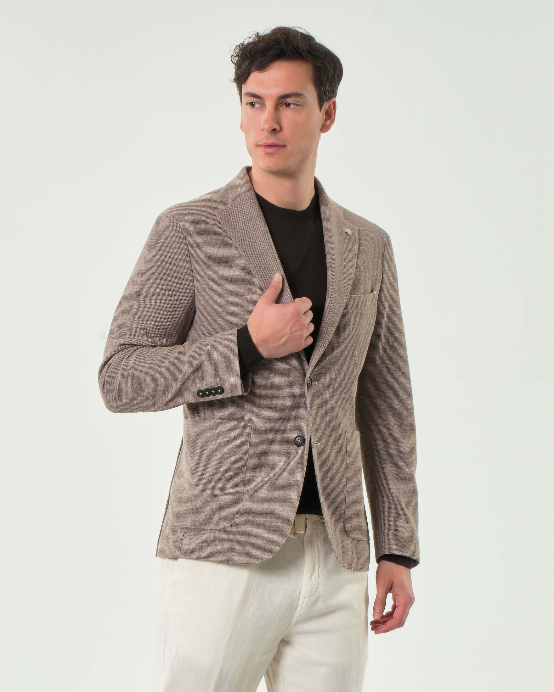 Giacca maglia Manuel Ritz color noce in jersey di cotone micro armatura