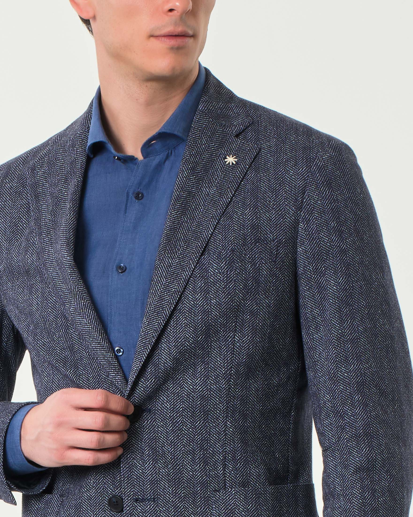 Blazer Manuel Ritz blu in cotone stretch a spina di pesce image