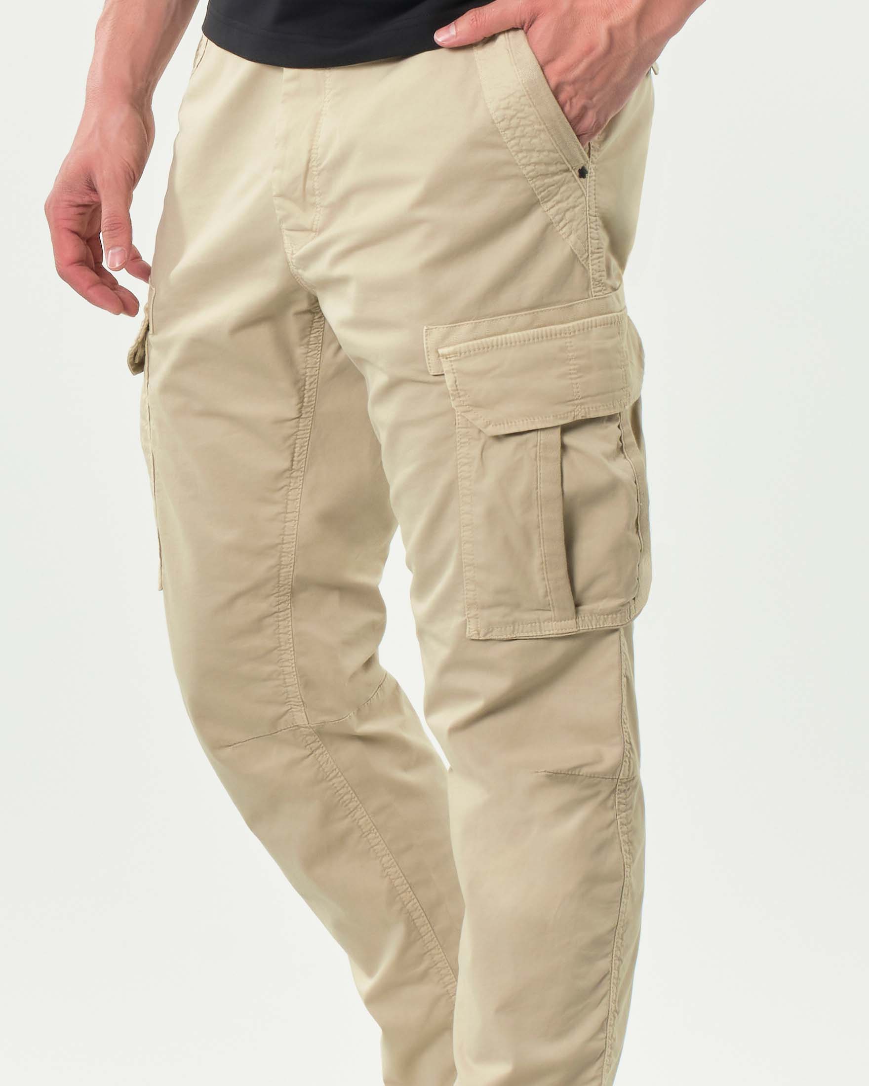 Pantalone cargo My Stuff beige in gabardina di cotone stretch image