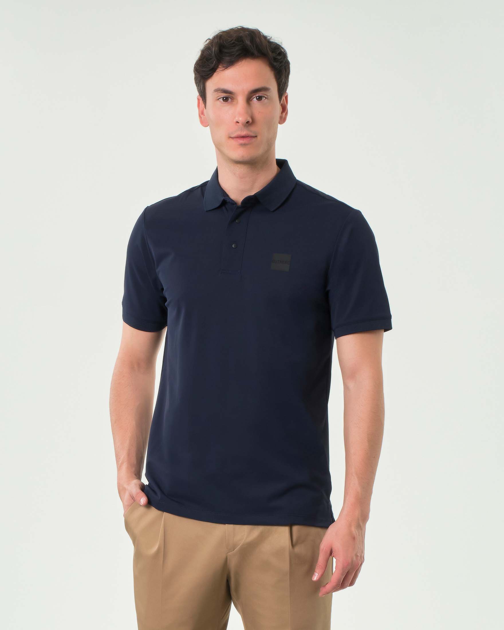 Polo Outhere blu in tessuto tecnico di micro piquè stretch