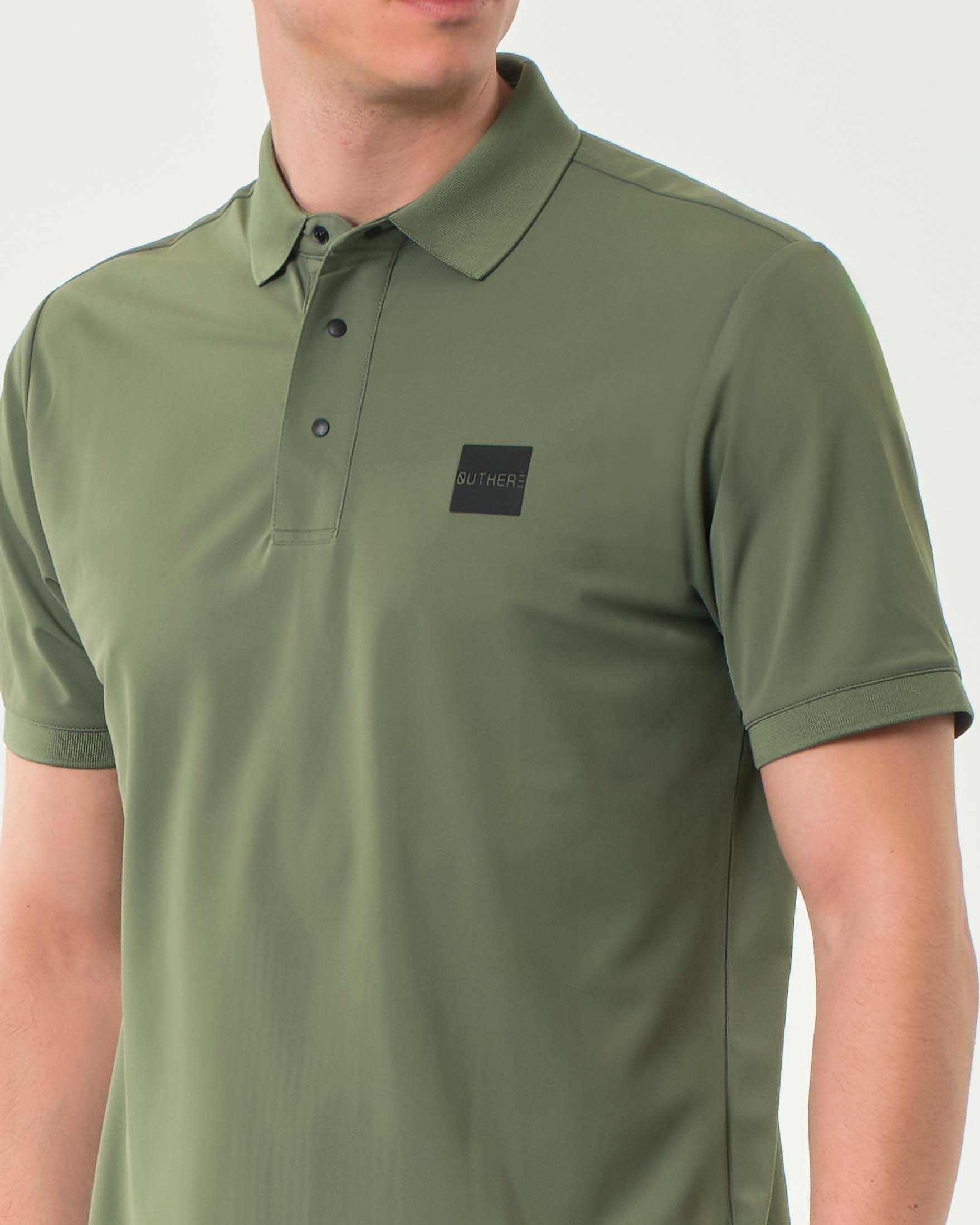 Polo Outhere verde militare in tessuto tecnico di micro piquè stretch image