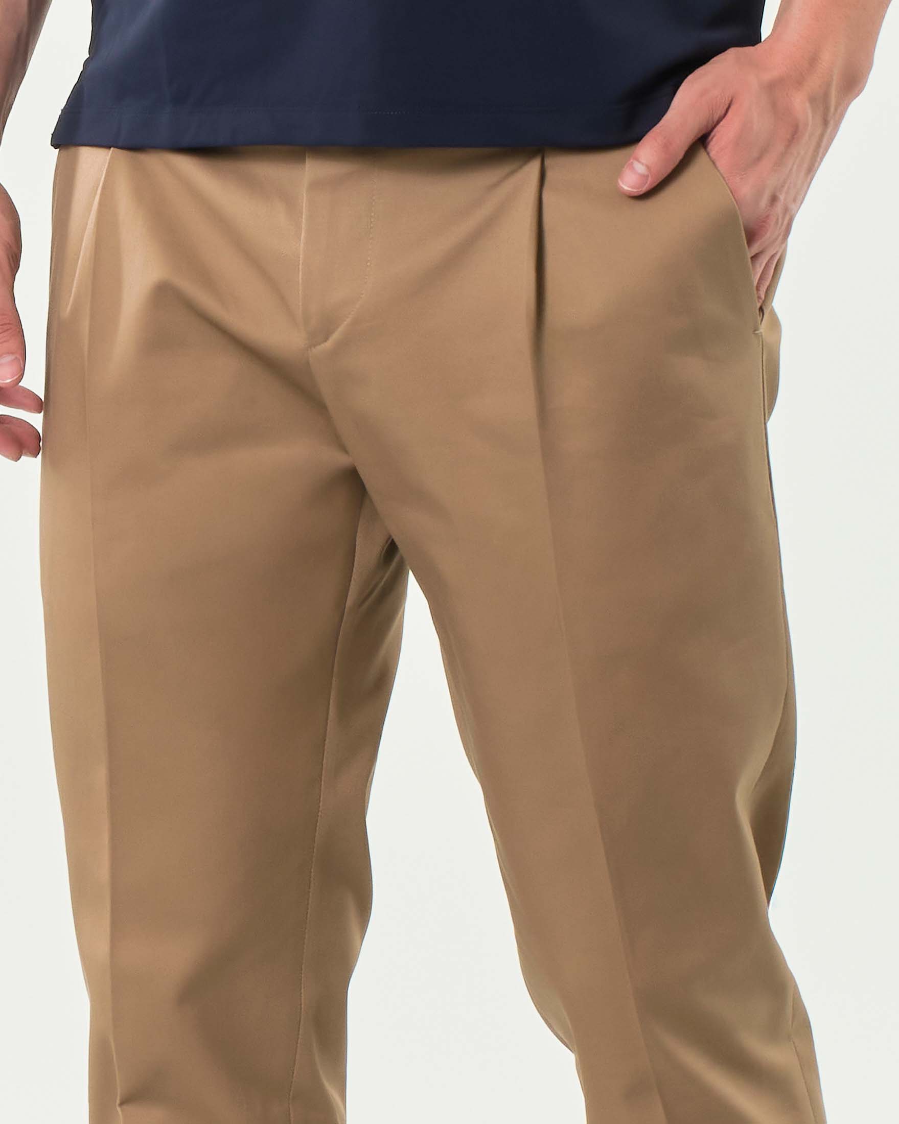 Pantaloni chino Rodolfo Pellizzari caramello in gabardina tinto pezza stretch con pinces in vita image