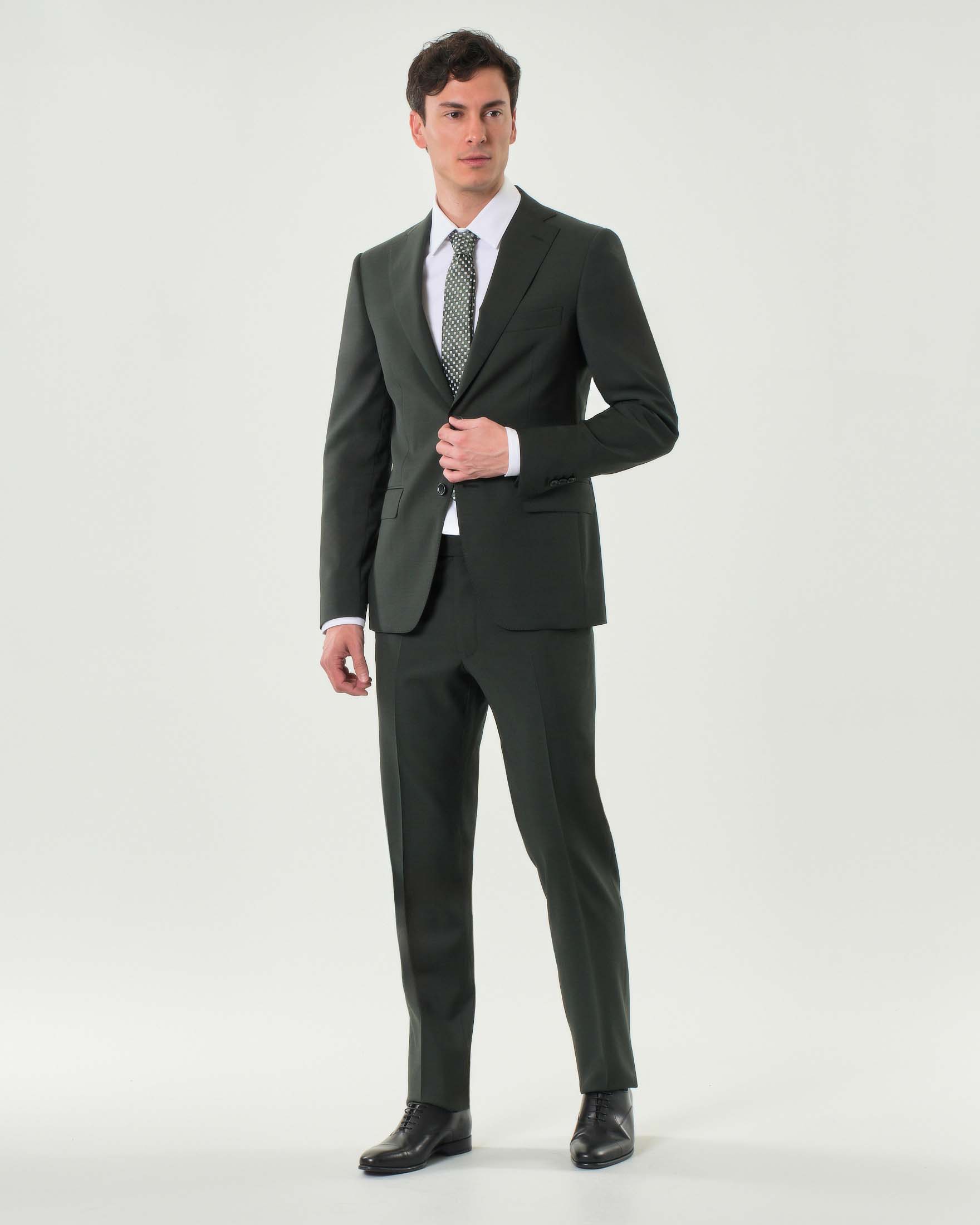 Abito Rodolfo Pellizzari drop7 verde in tela di lana stretch