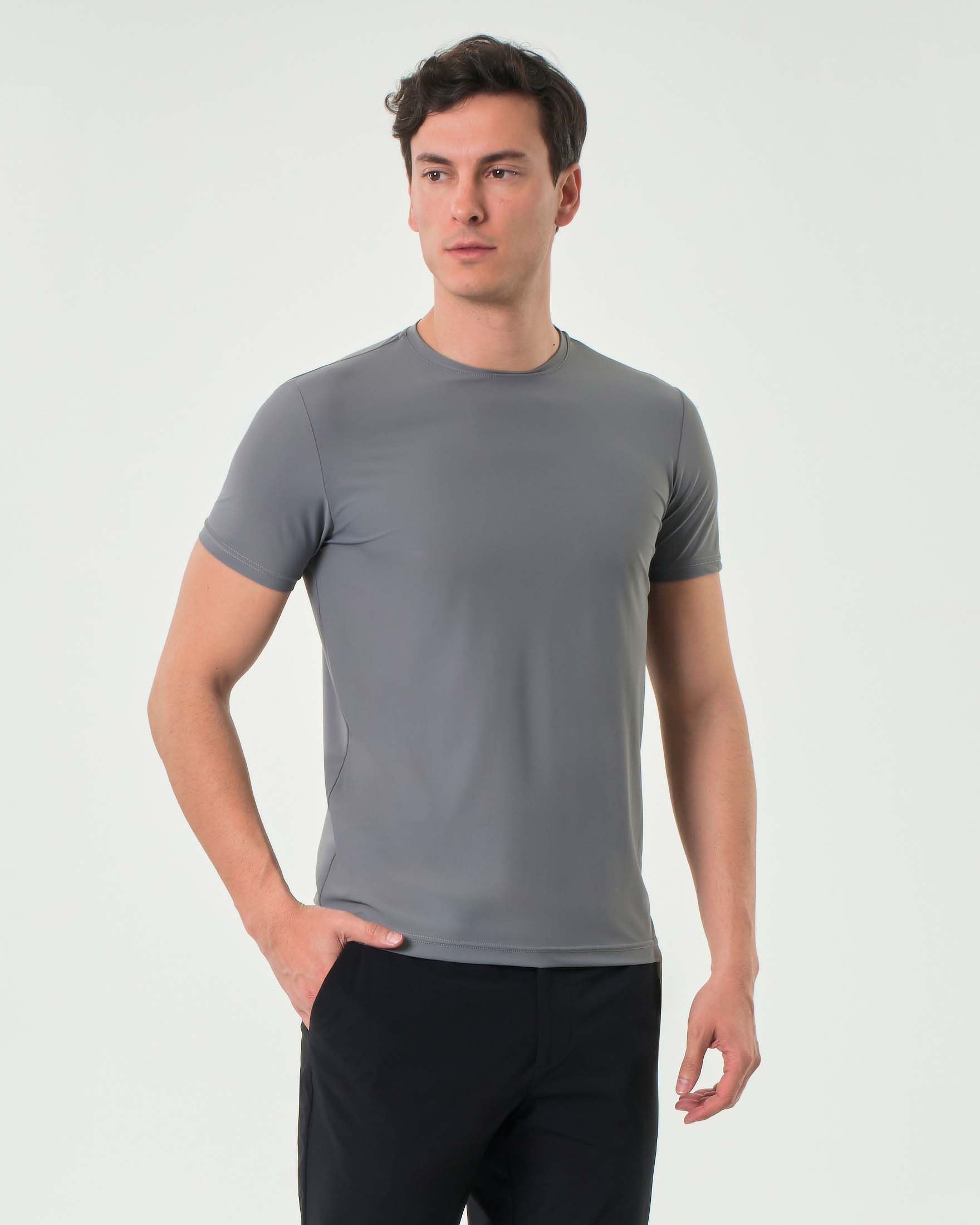 T-shirt Rodolfo Pellizzari grigia mezza manica in tessuto tecnico hyper comfort