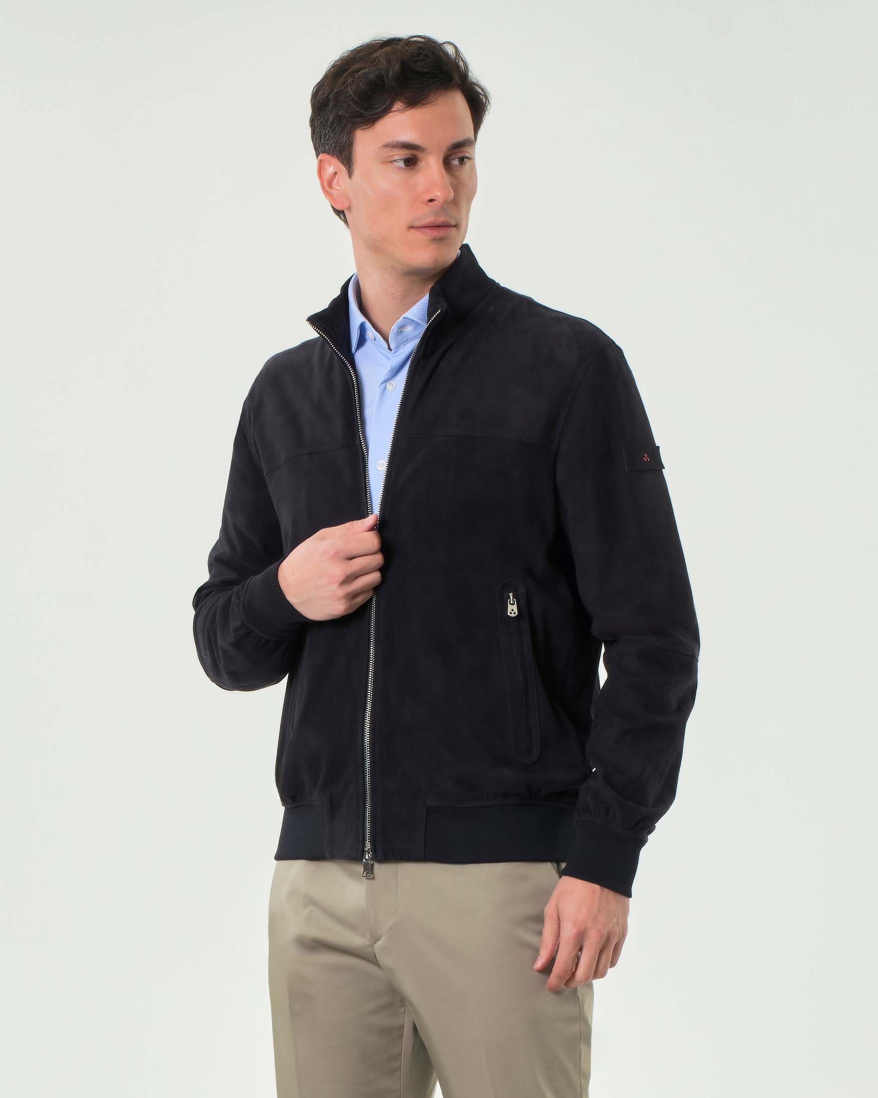 Bomber Sands Peuterey blu in pelle scamosciata