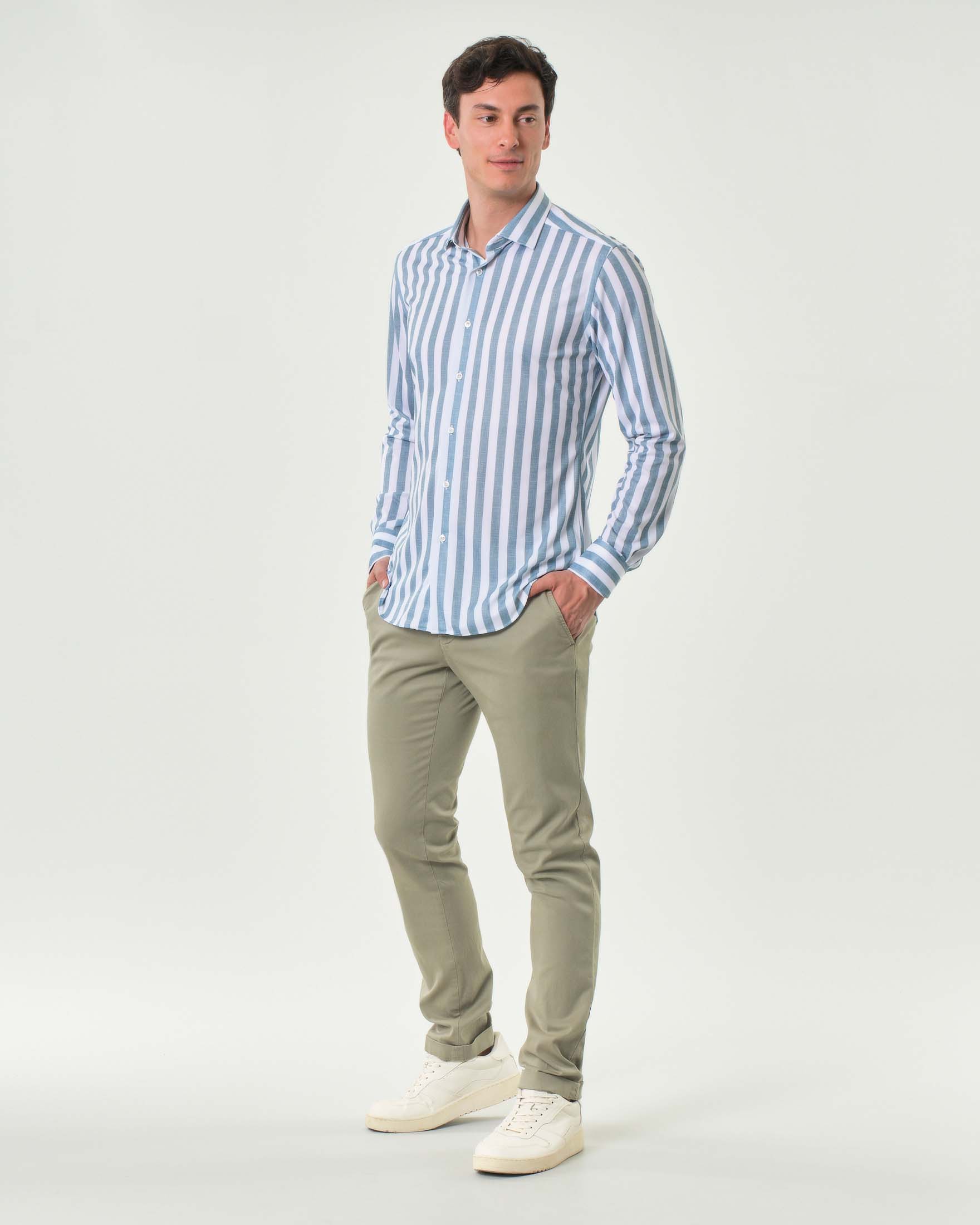 Pantalone chino Powell Levanto salvia in twill di cotone e lyocell stretch