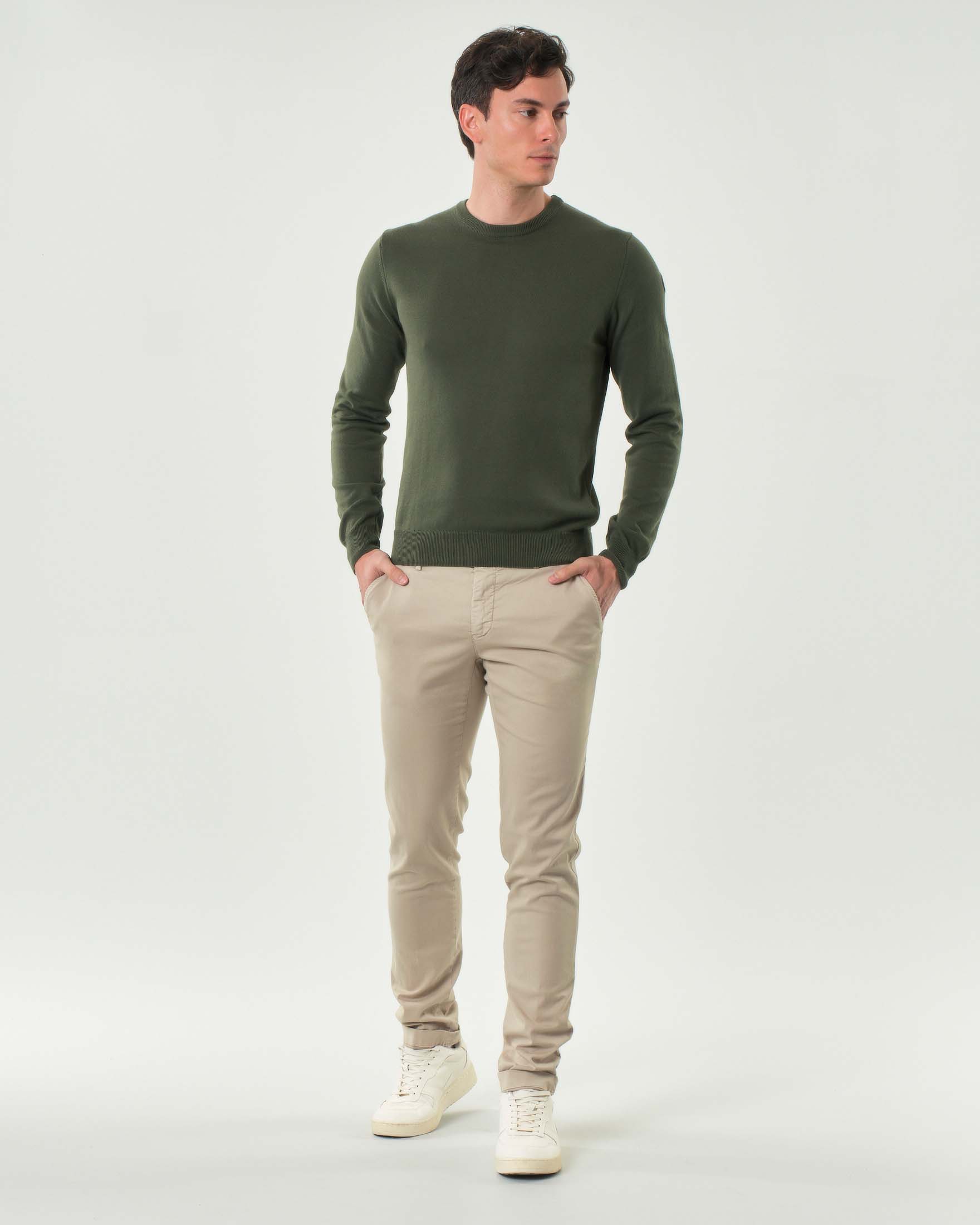 Pantalone chino Powell Levanto sabbia in twill di cotone e lyocell stretch