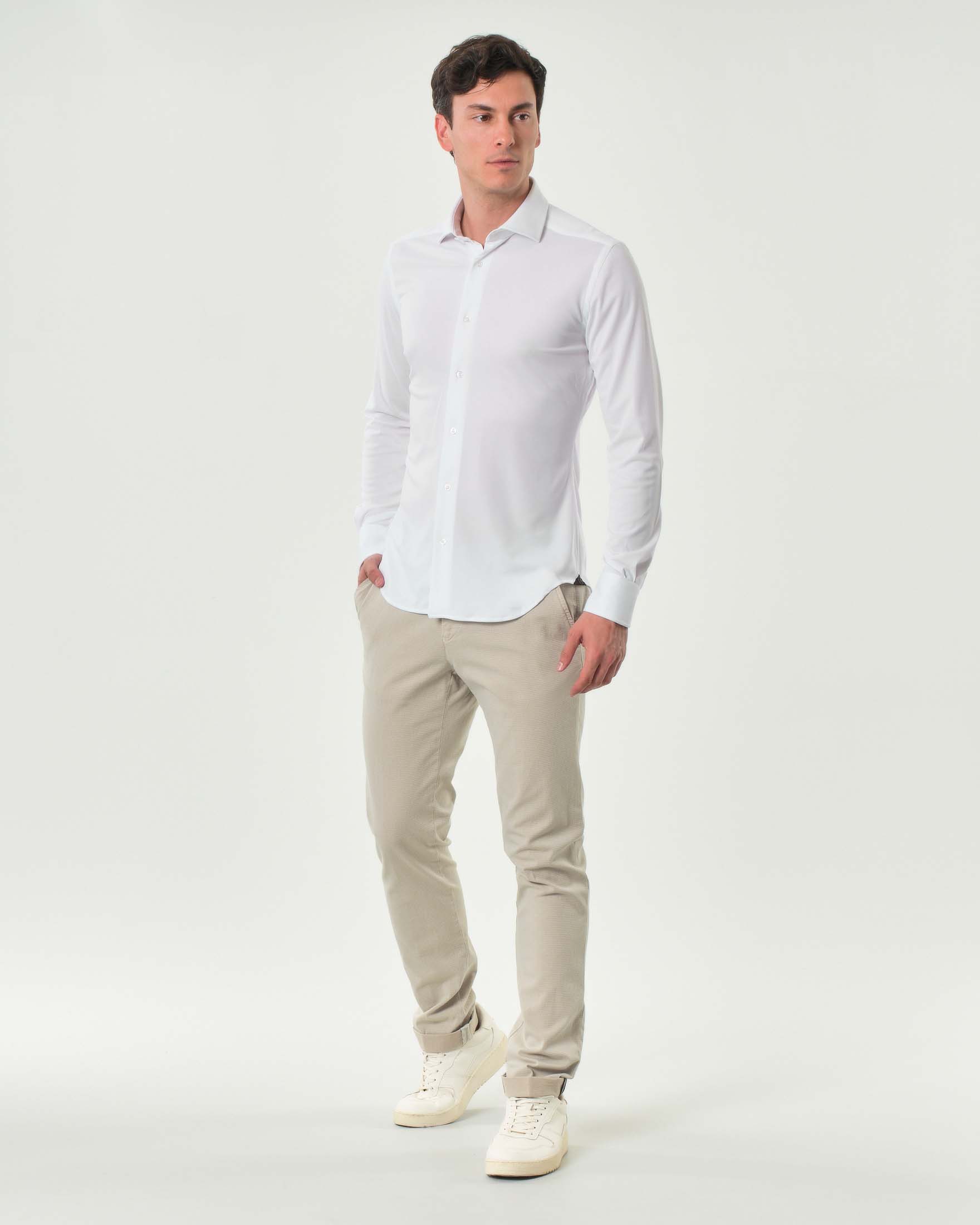 Pantalone chino Powell Levanto beige in cotone stretch micro armatura