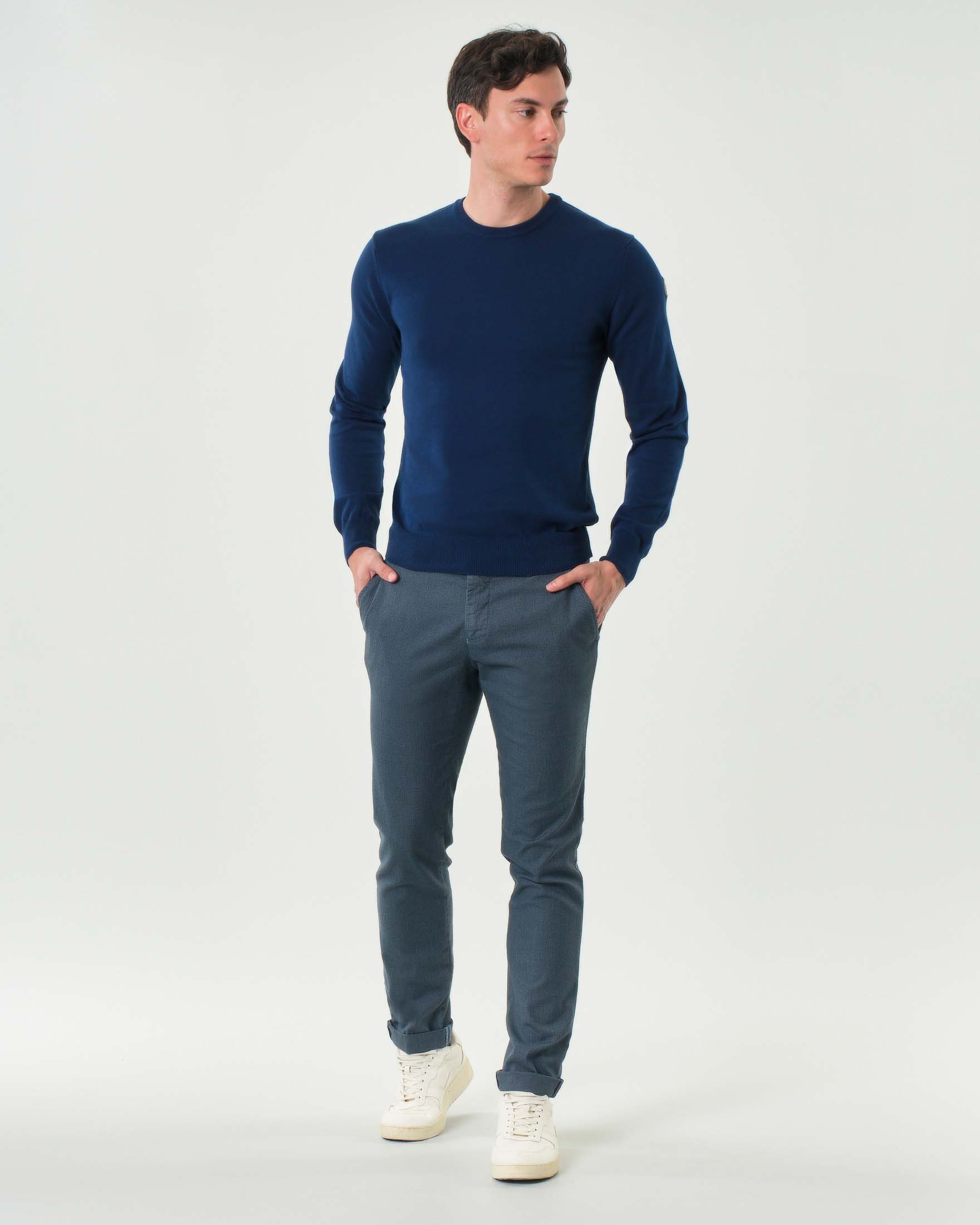Pantalone Powell chino Levanto blu indaco in cotone stretch occhio di pernice