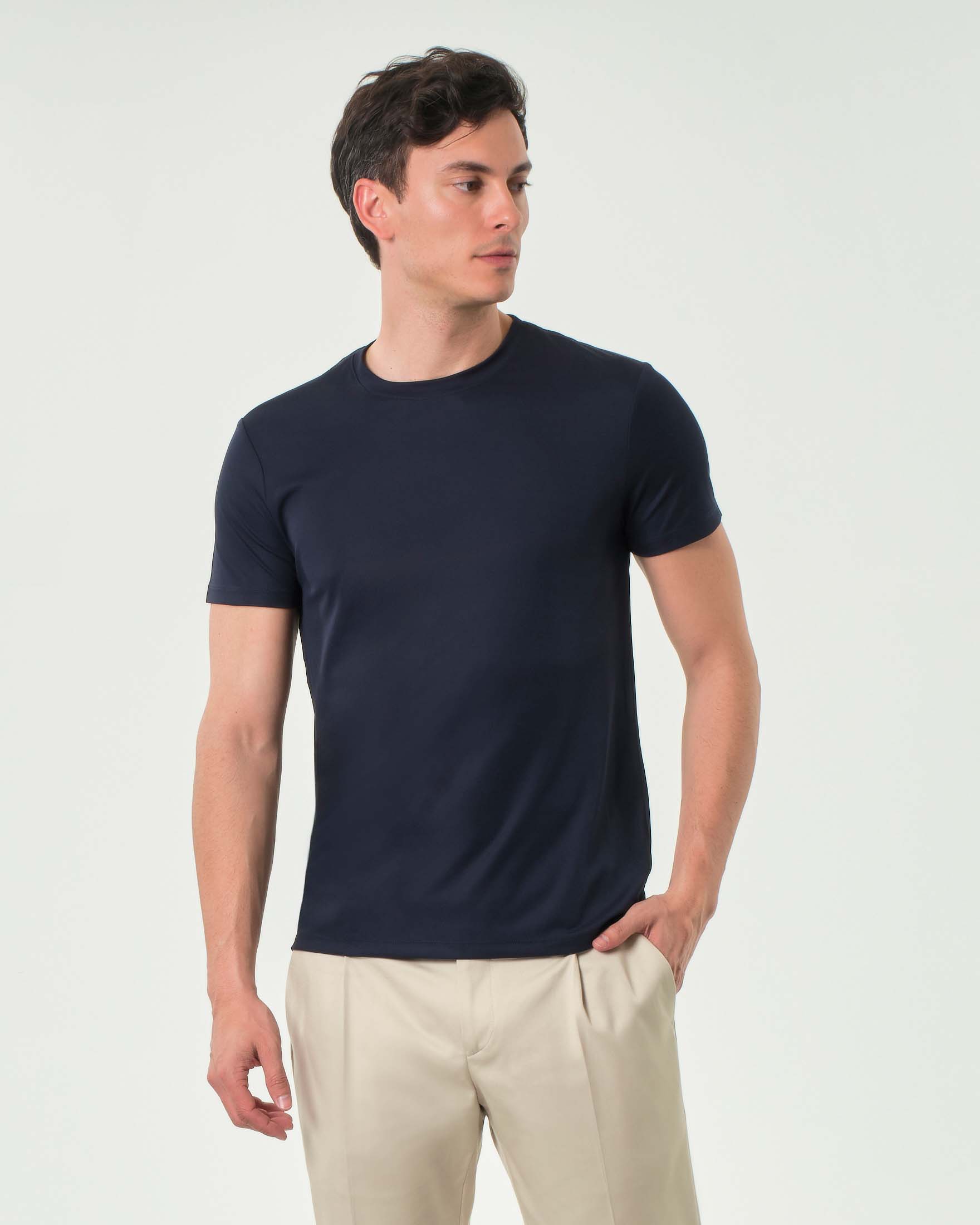T-shirt Re-Do It blu tinta unita in tessuto tecnico stretch
