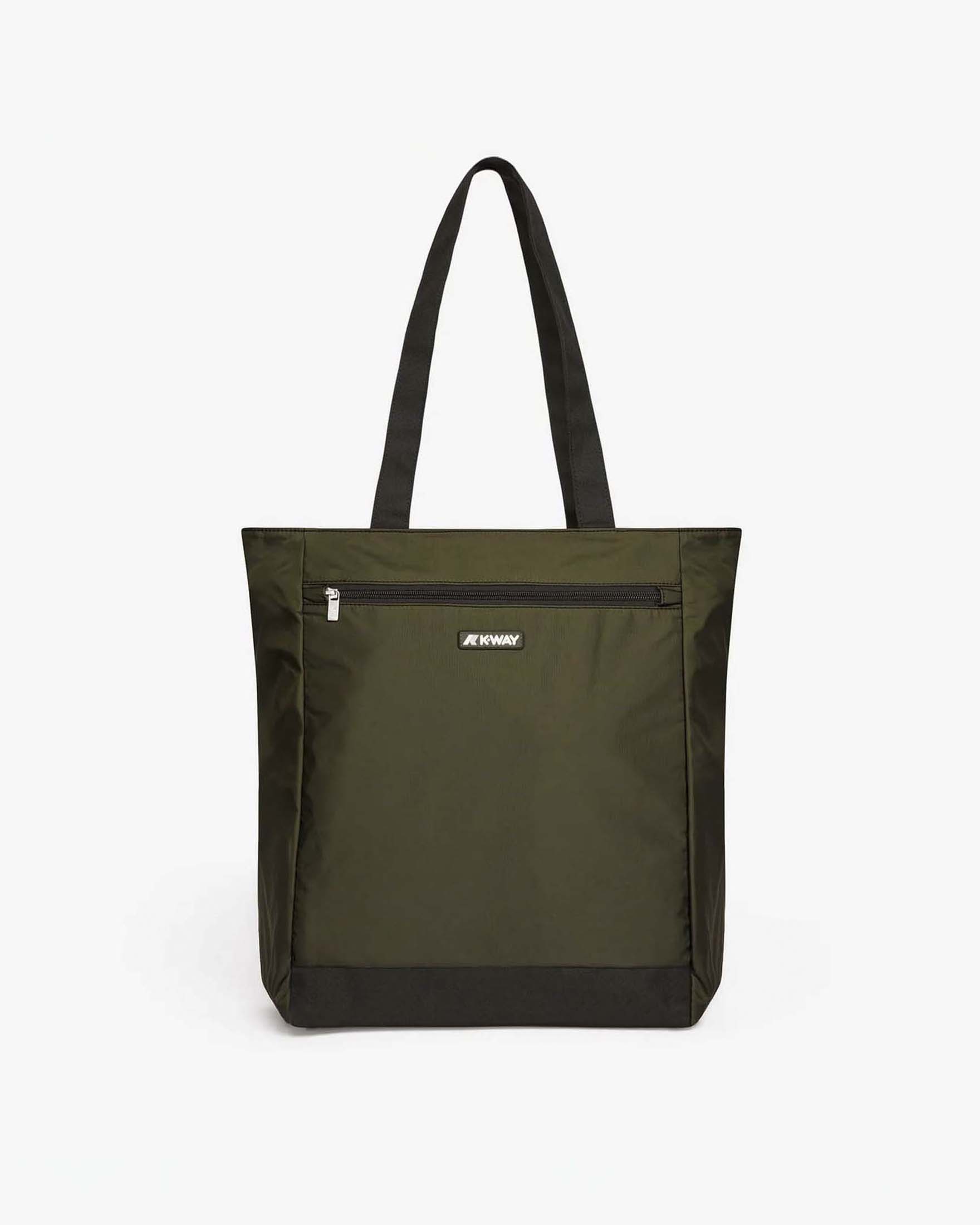 Borsa tote impermeabile Elliant K-Way verde militare in nylon con chiusura zip e tasca frontale