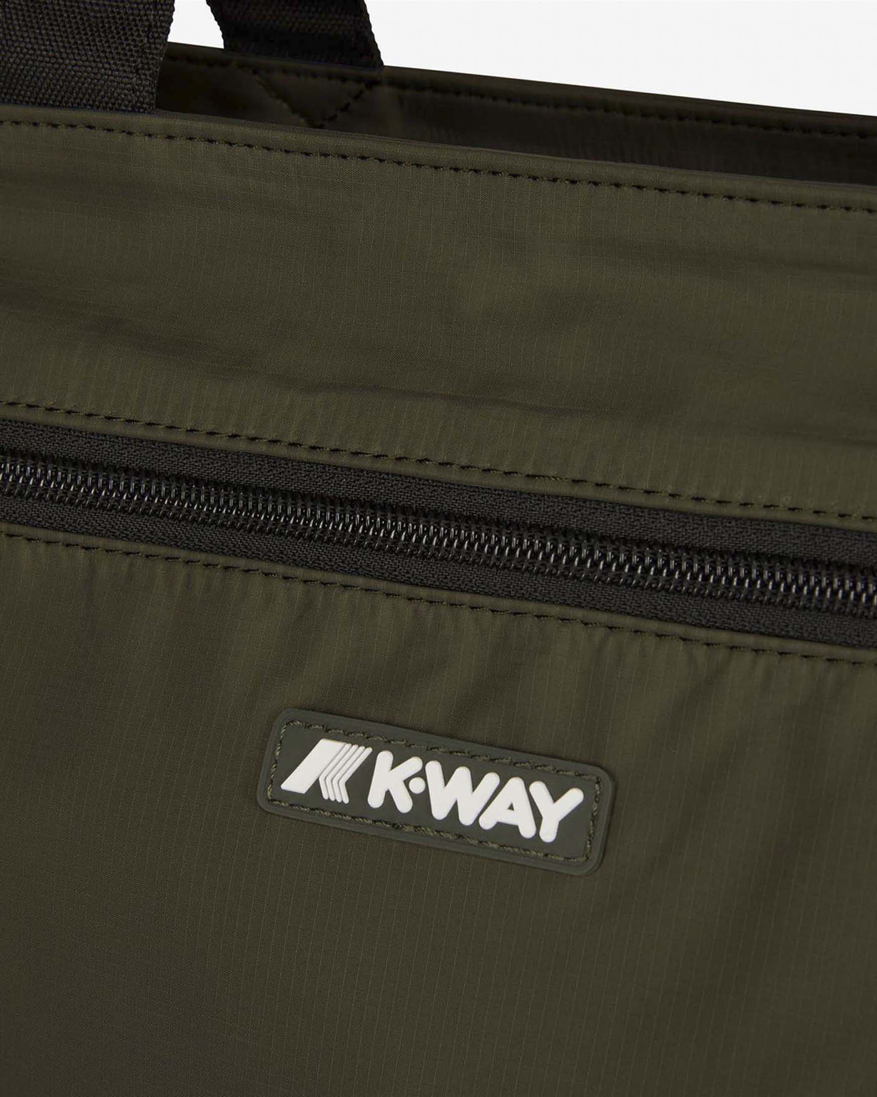 Borsa tote impermeabile Elliant K-Way verde militare in nylon con chiusura zip e tasca frontale image
