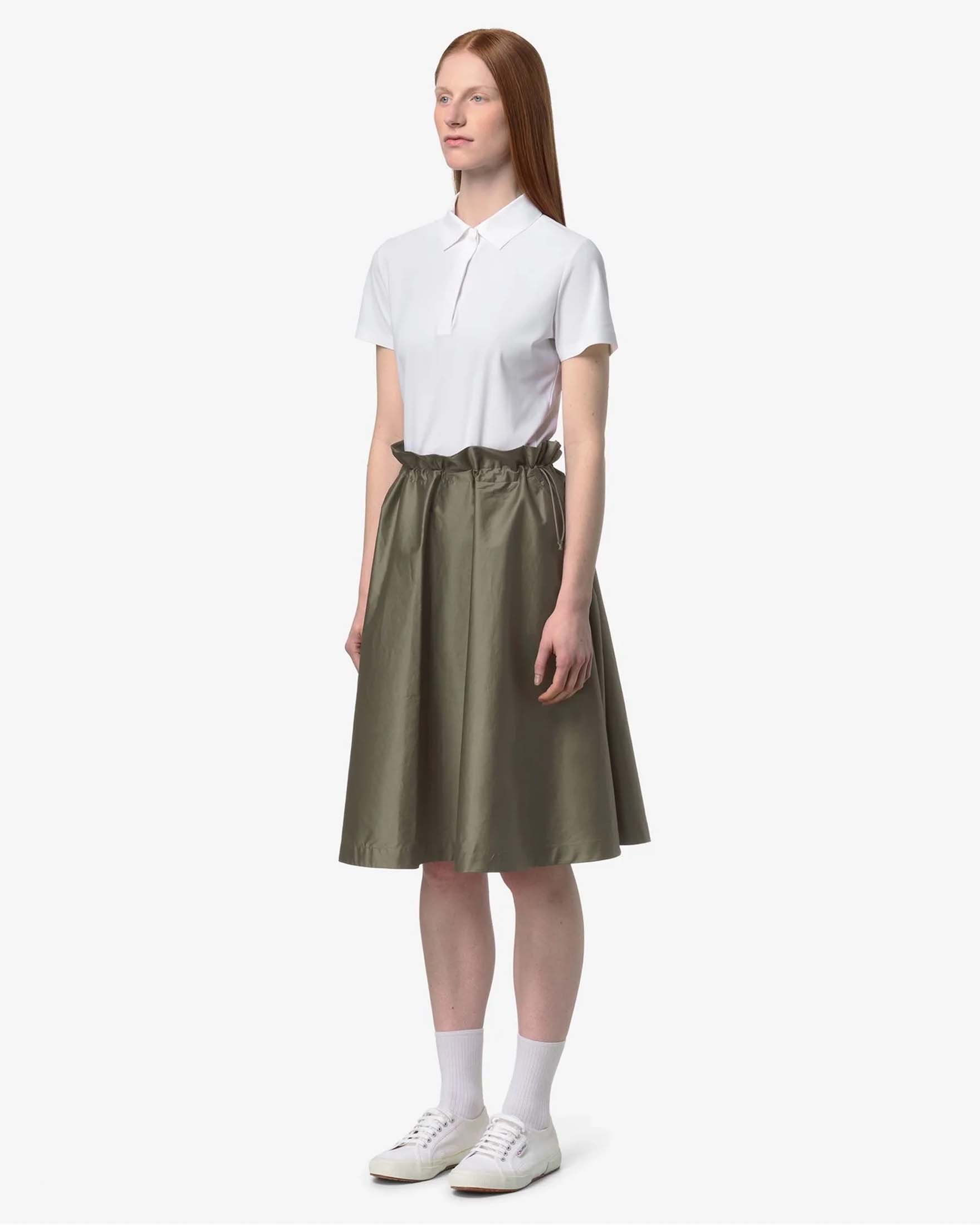 Gonna longuette Gaelal K-Way verde militare in cotone satinato e vita paperbag image