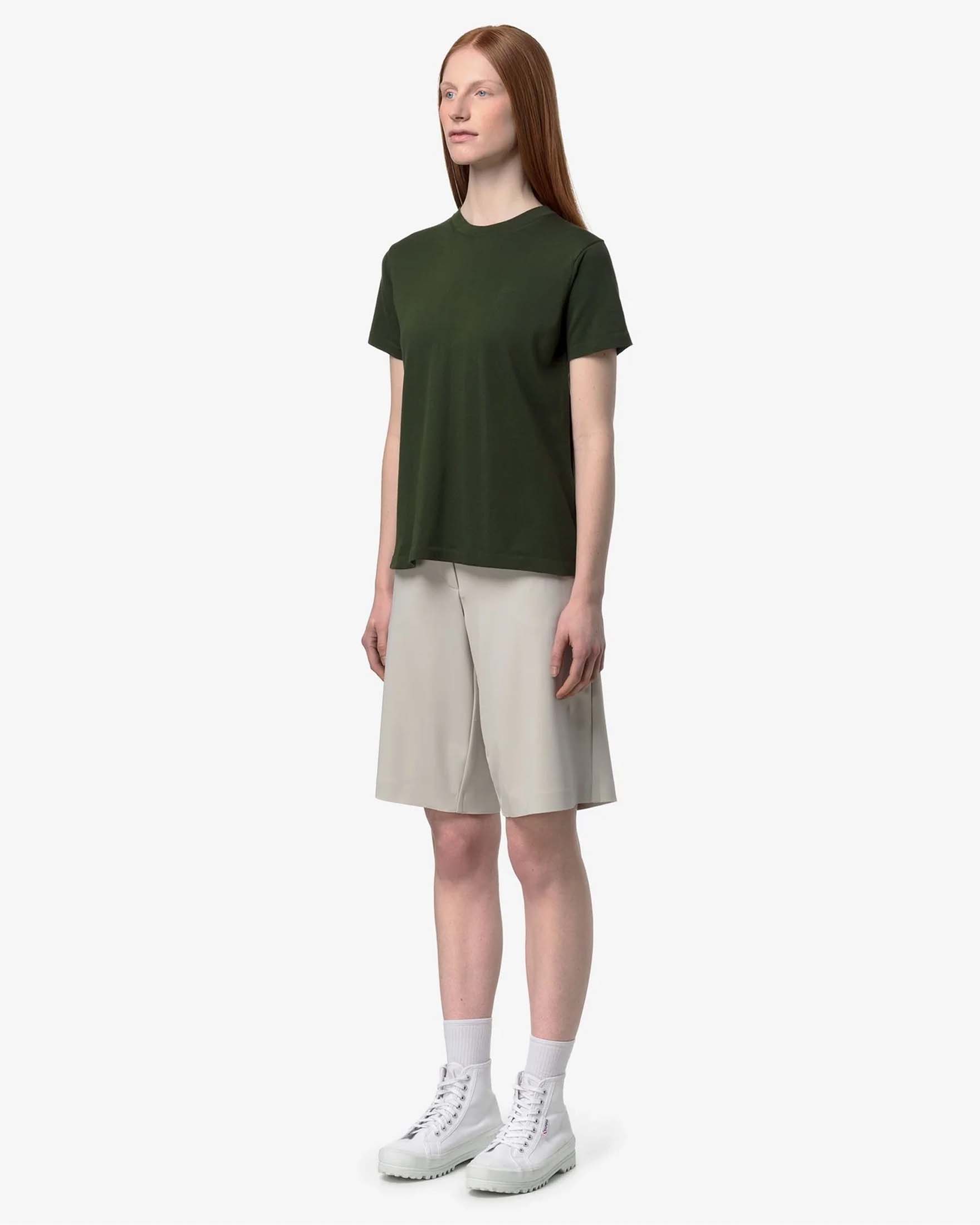 Roselux Maglietta Aderente Donna A Costine - Girocollo E Maniche Corte, Basic Elasticizzata, Verde Oliva, Taglia S