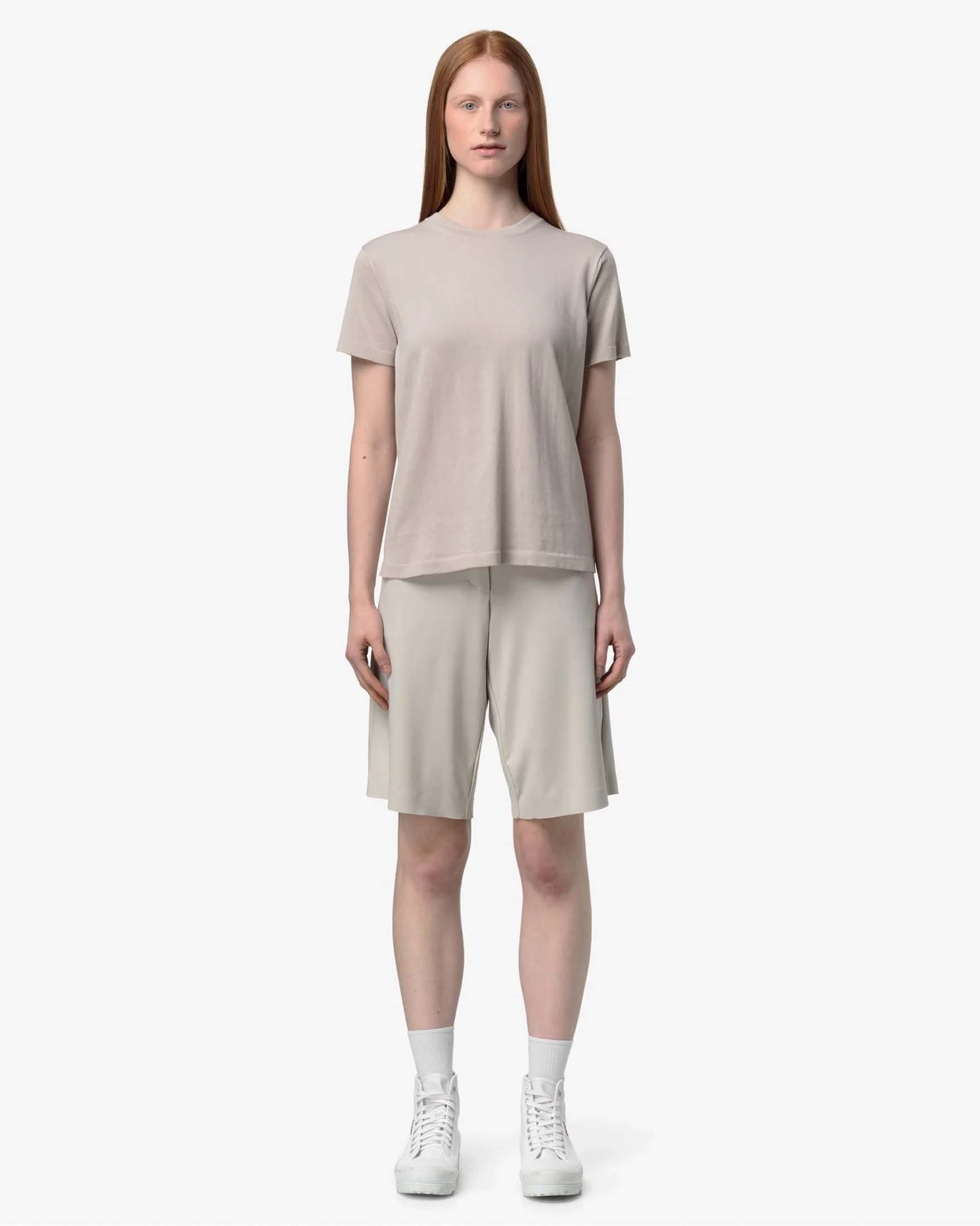 Maglia girocollo a maniche corte Lascaux K-Way beige in puro cotone con tape laterale