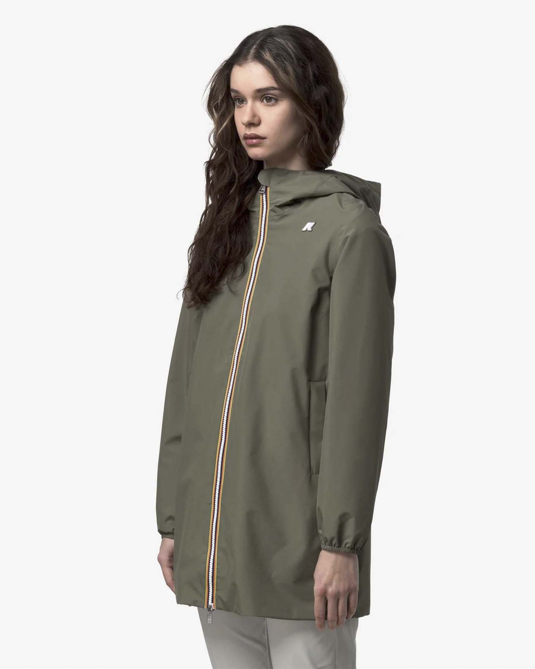 Giacca midi impermeabile Sophie K-Way verde militare in tessuto stretch con fodera in cotone image