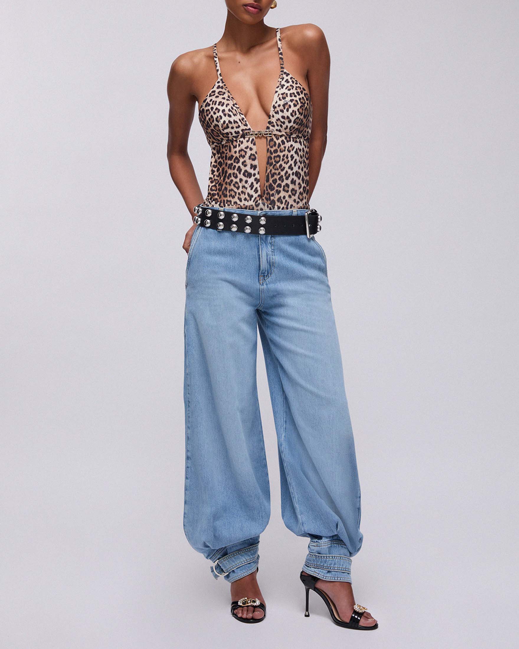 Costume intero Liu Jo a stampa animalier con scollatura a V profonda e fibbia logo dorata