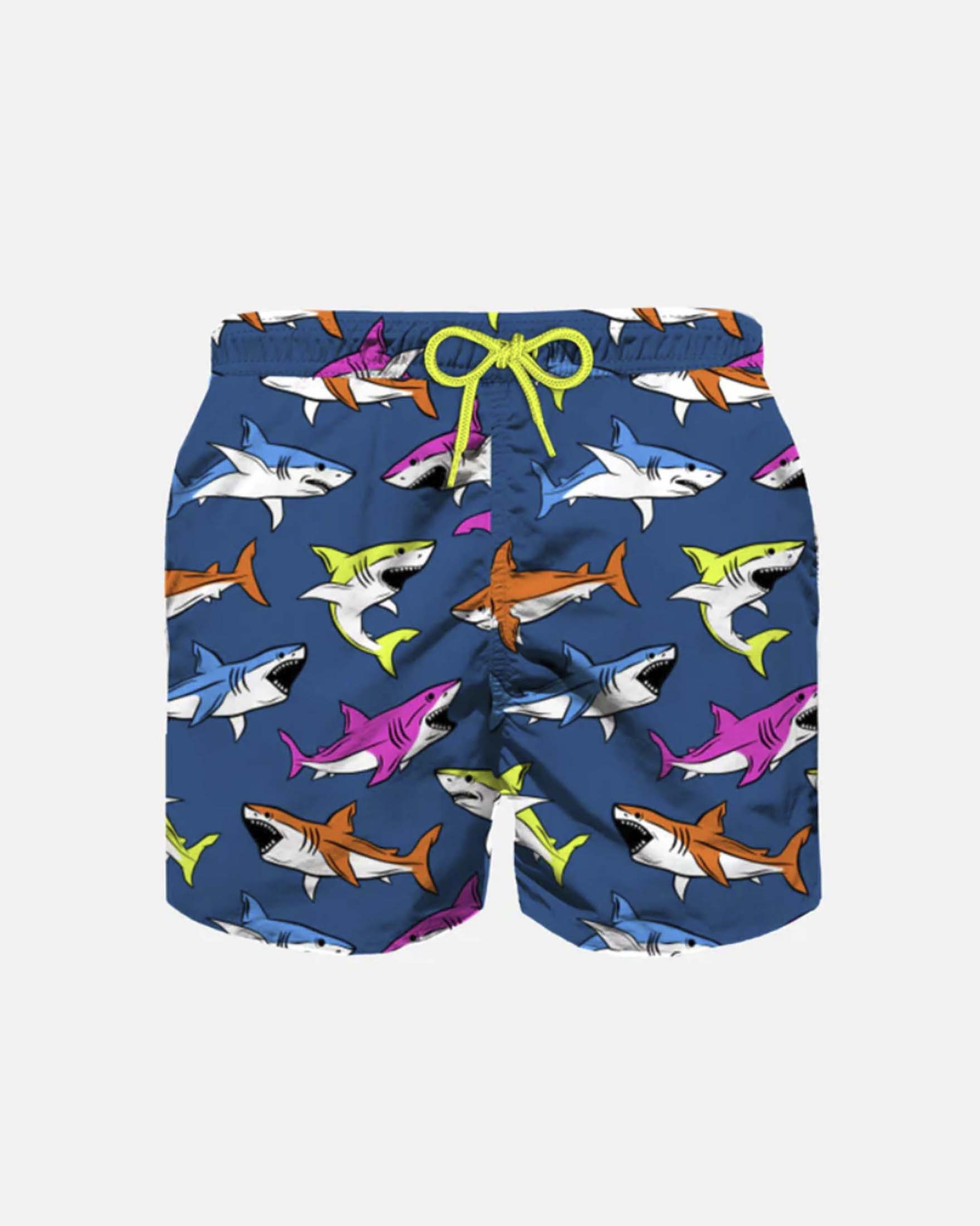 Boxer mare blu con stampa squali multicolor