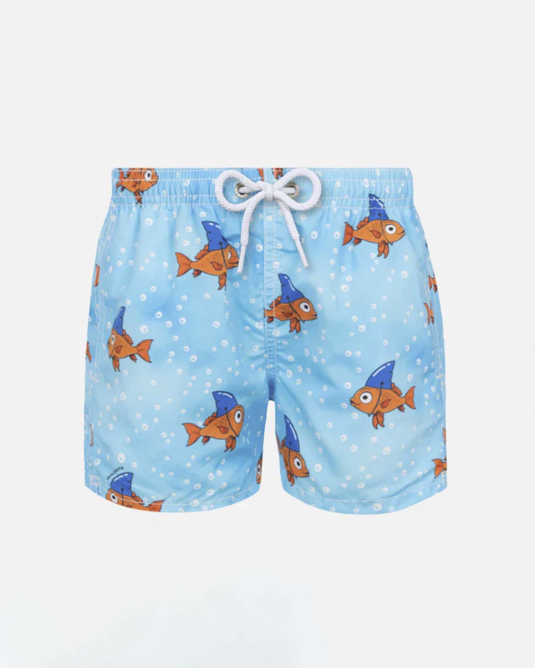 Boxer mare azzurro con fantasia fake shark arancione