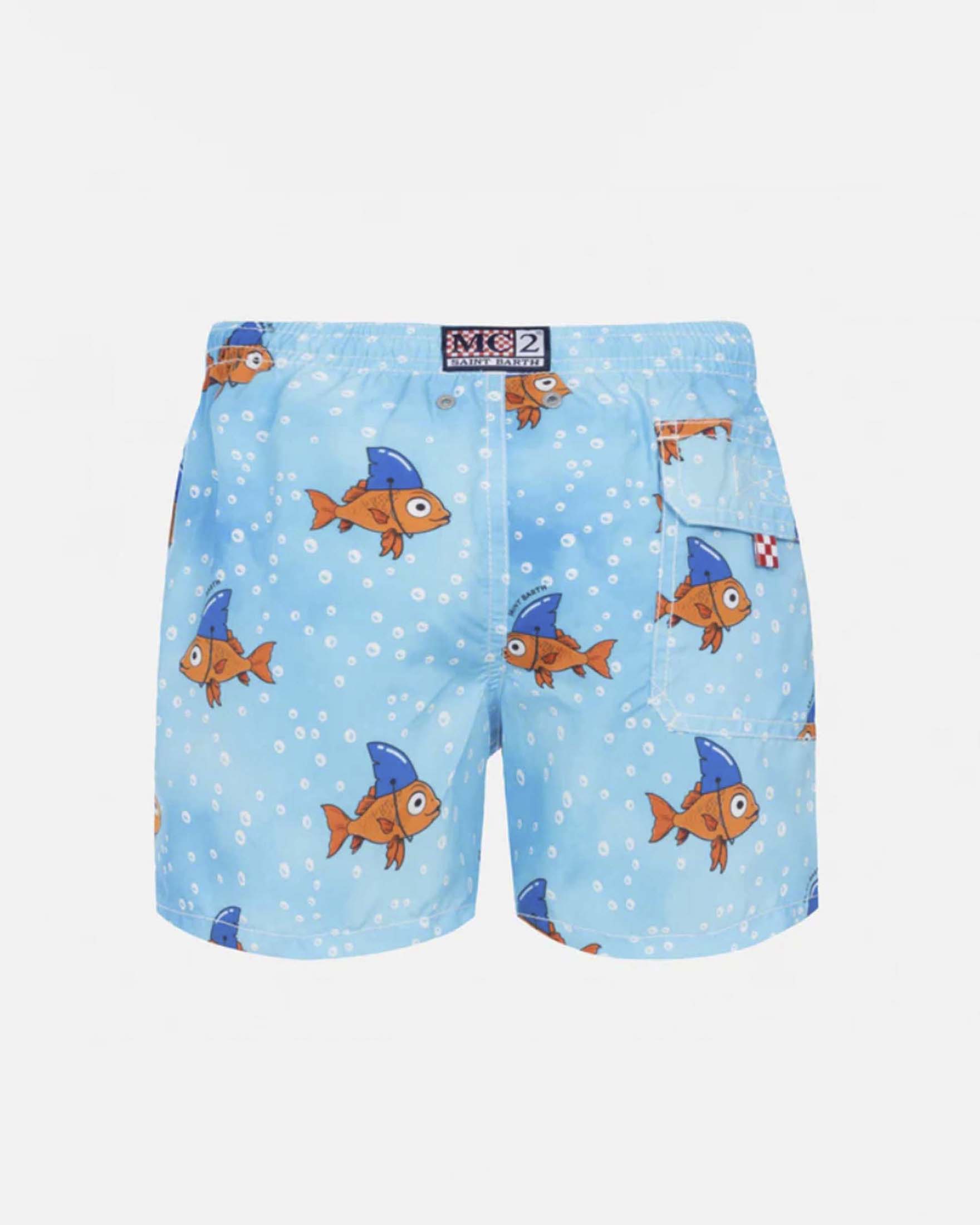 Boxer mare MC2 Saint Barth azzurro con fantasia fake shark arancione image