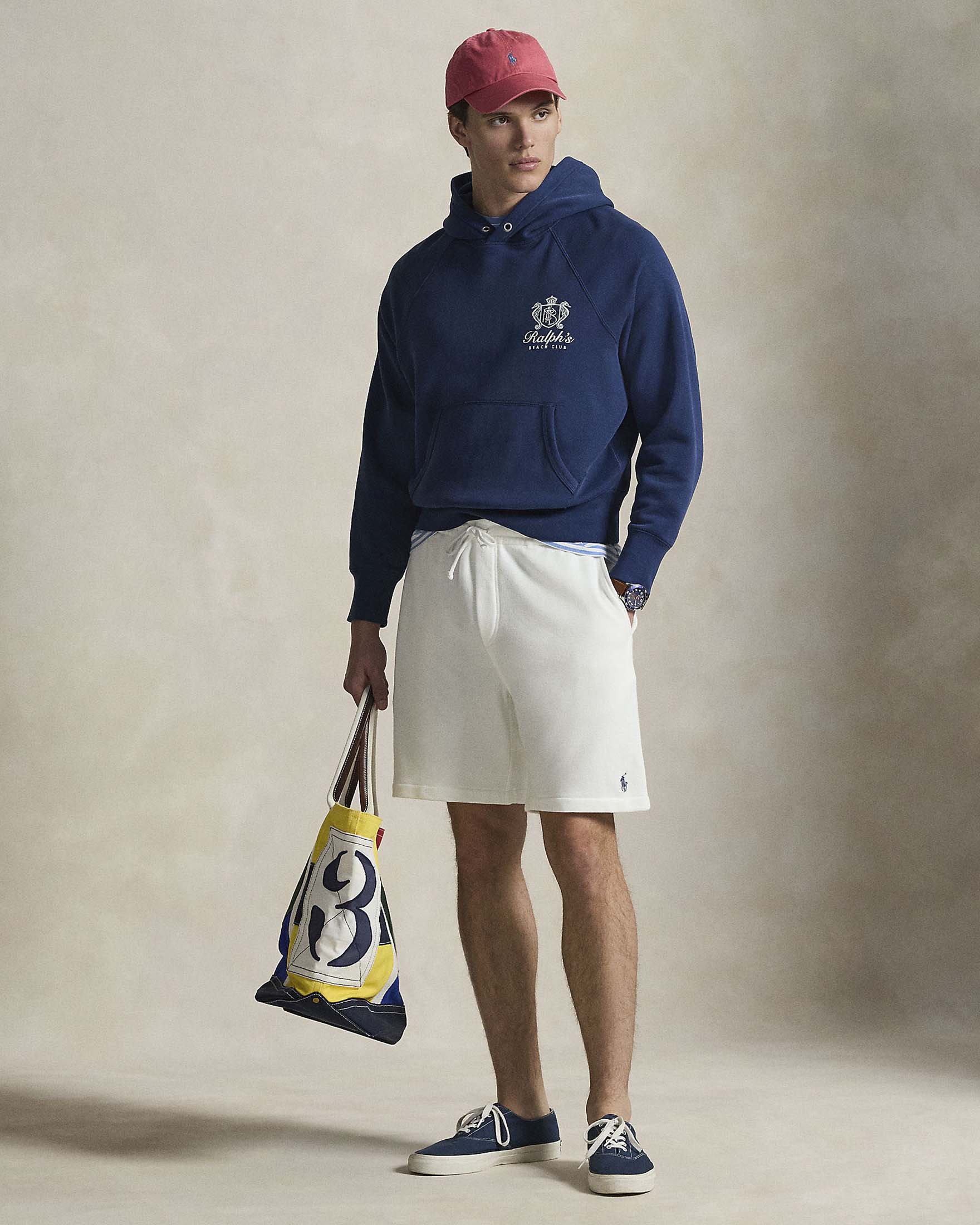 Bermuda bianco Polo in felpa di cotone con logo pony blu