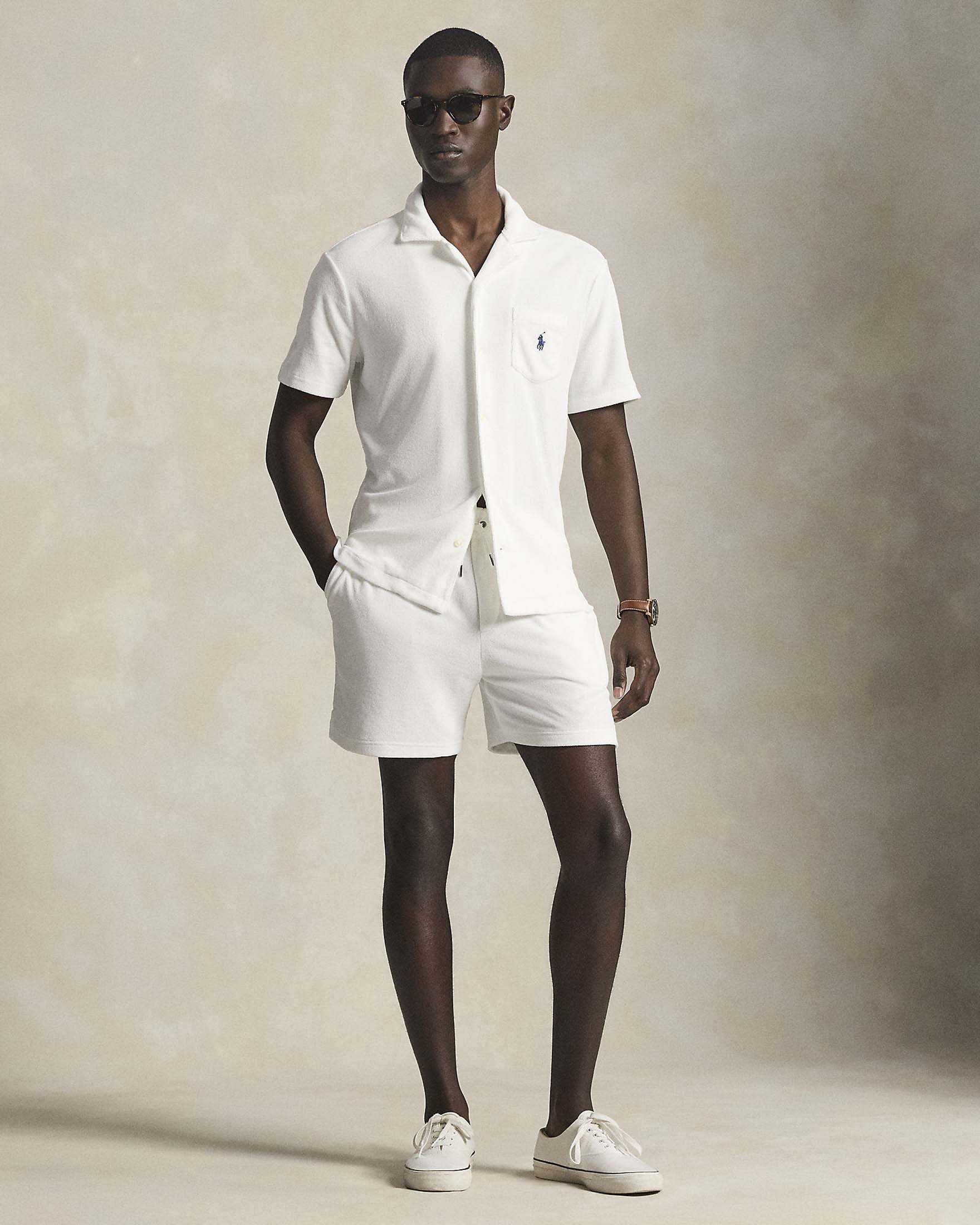 Bermuda bianco Polo Ralph Lauren in spugna di cotone con logo pony blu