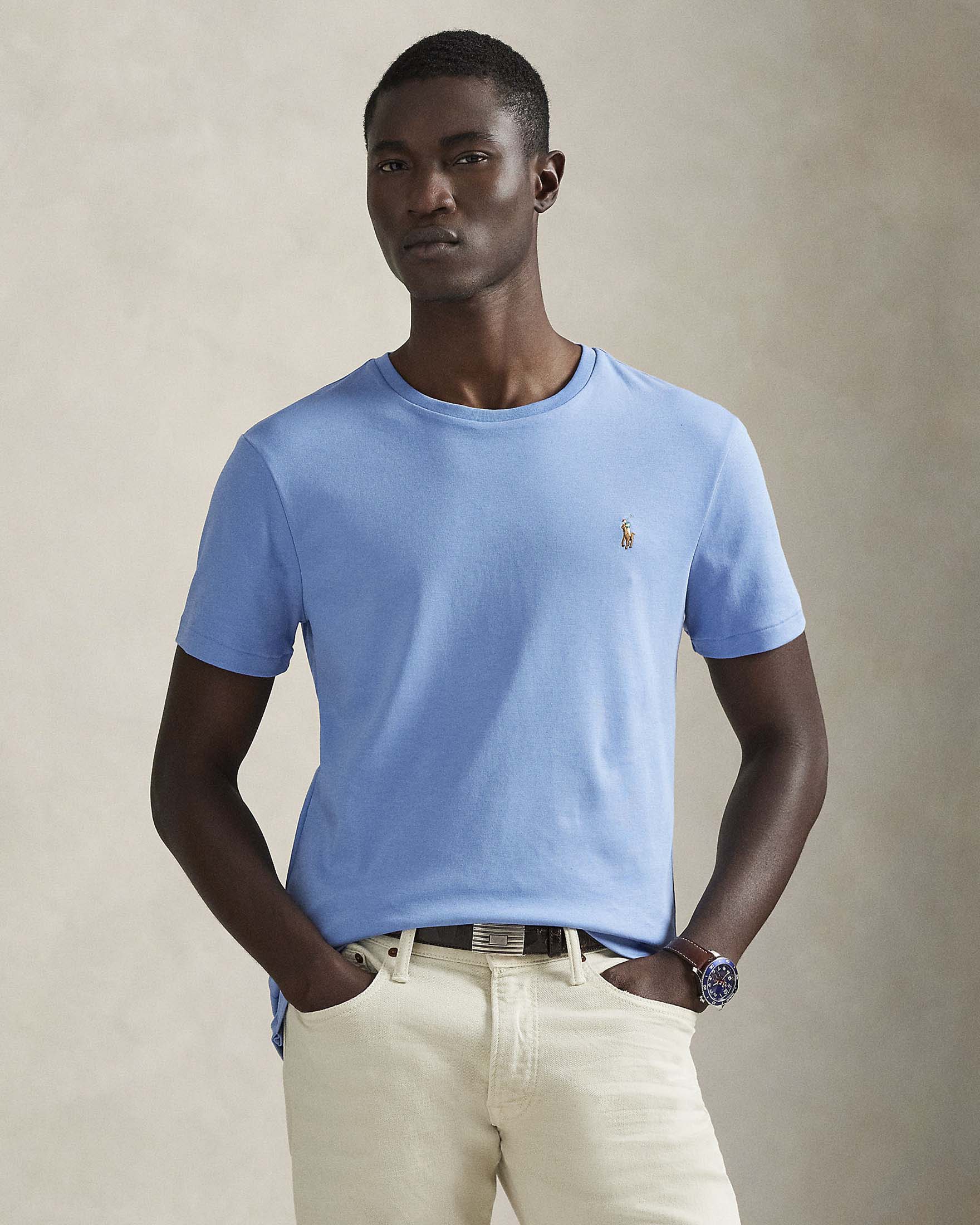 T-shirt celeste Polo Ralph Lauren tinta unita in pima cotton custom slim-fit image