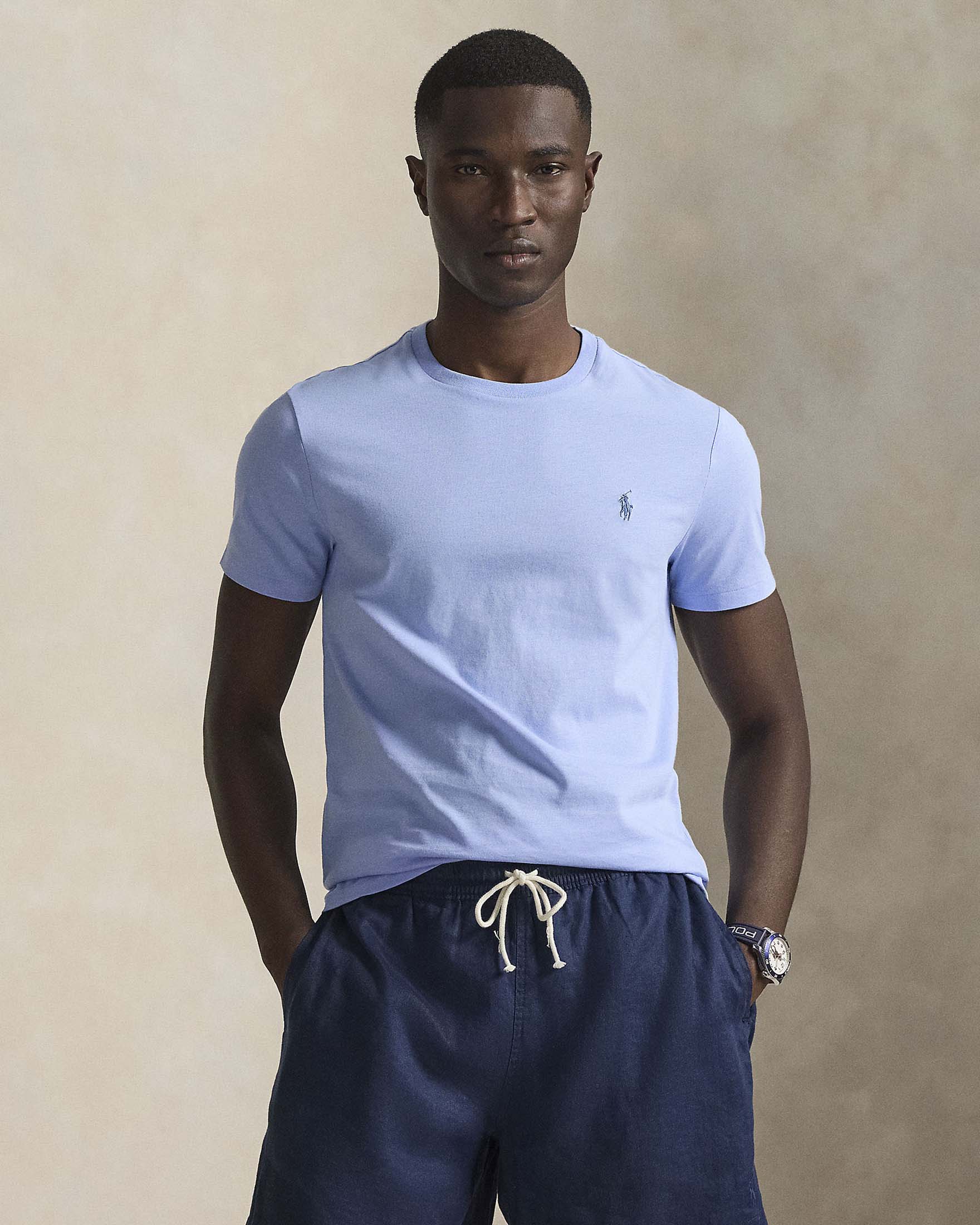 T-shirt mezza manica Polo Ralph Lauren azzurra custom slim-fit con logo pony indaco image