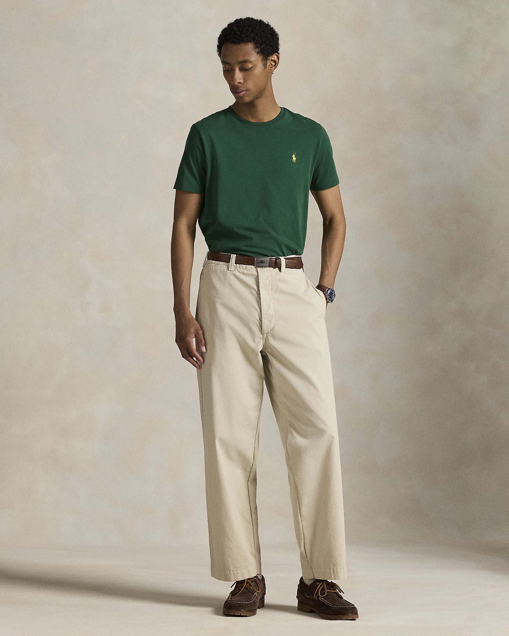 T-shirt mezza manica Polo Ralph Lauren verde custom slim-fit con logo pony giallo