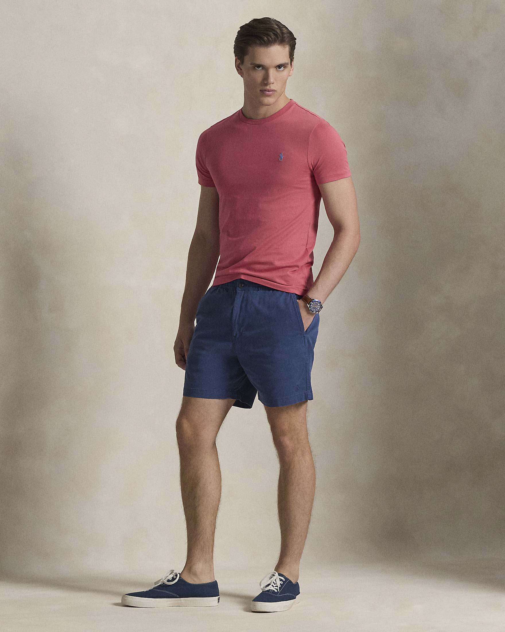 T-shirt mezza manica Polo Ralph Lauren corallo custom slim-fit con logo pony celeste