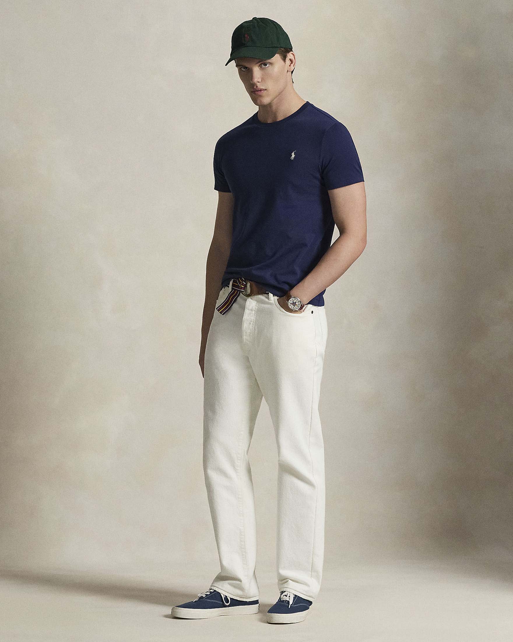 T-shirt mezza manica Polo Ralph Lauren blu custom slim-fit con logo pony bianco