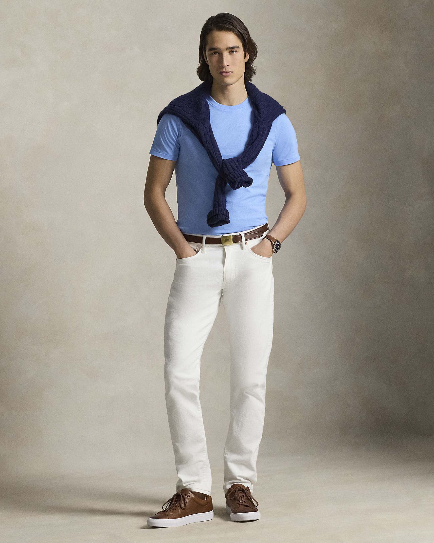 T-shirt mezza manica Polo Ralph Lauren celeste custom slim-fit con logo pony bianco