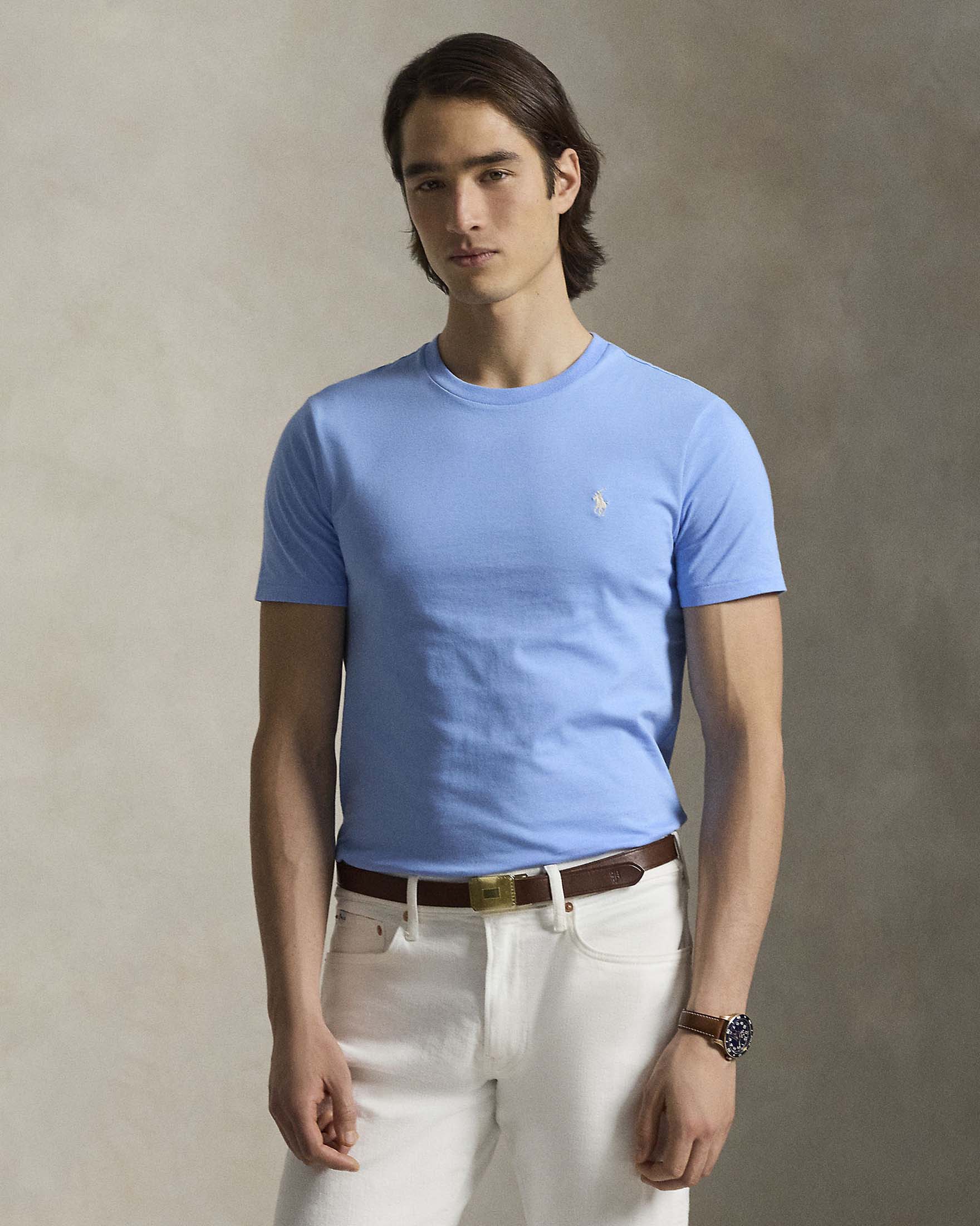 T-shirt mezza manica Polo Ralph Lauren celeste custom slim-fit con logo pony bianco image
