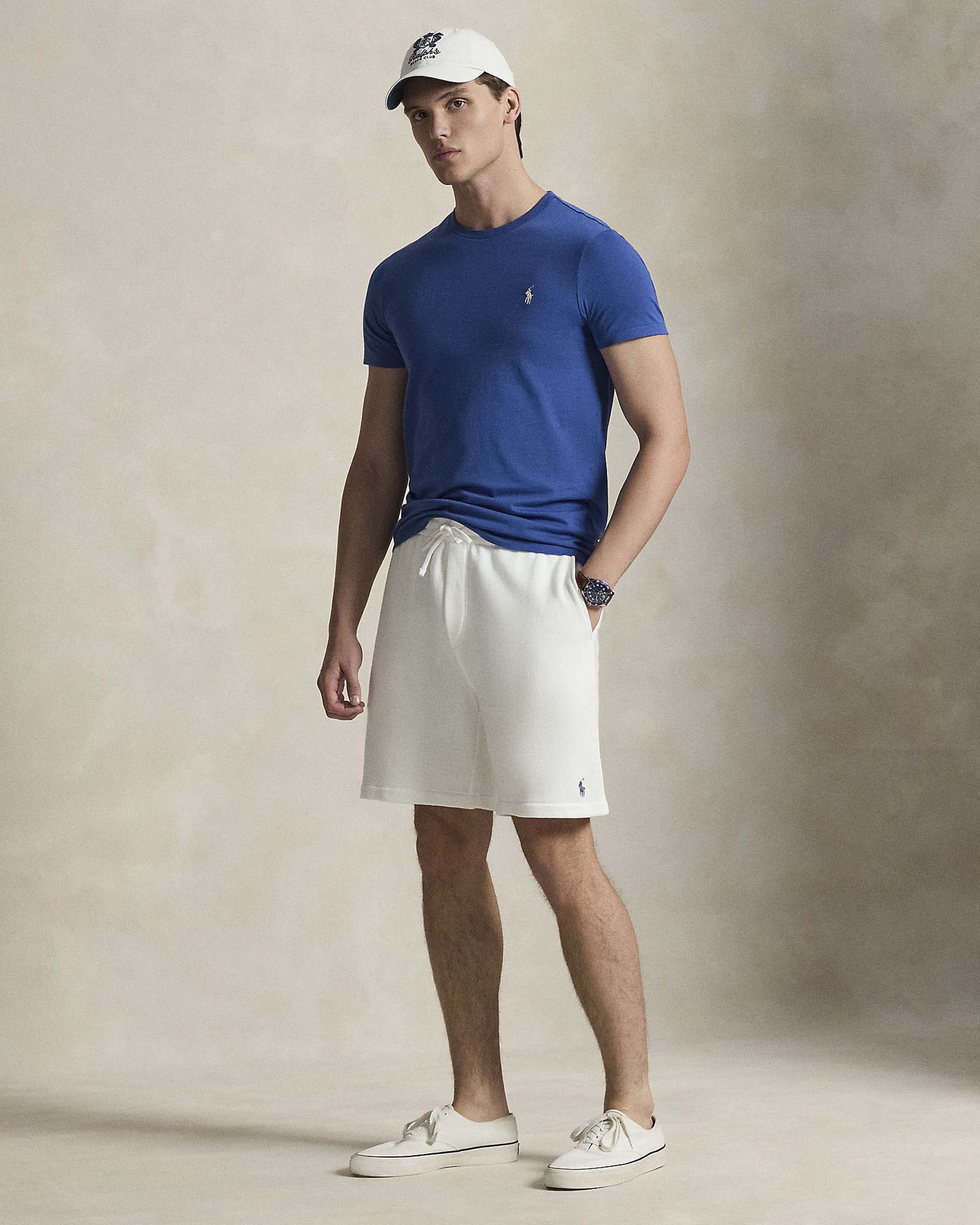 T-shirt mezza manica Polo Ralph Lauren blu royal custom slim-fit con logo pony bianco