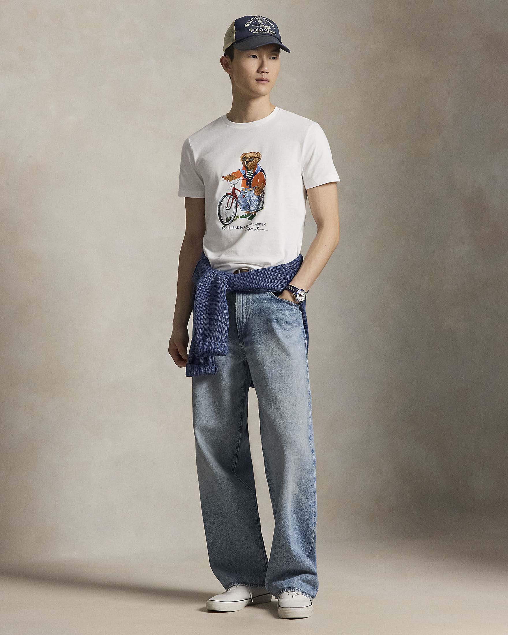 T-shirt mezza manica Polo bianca classic-fit con stampa Polo Bear davanti